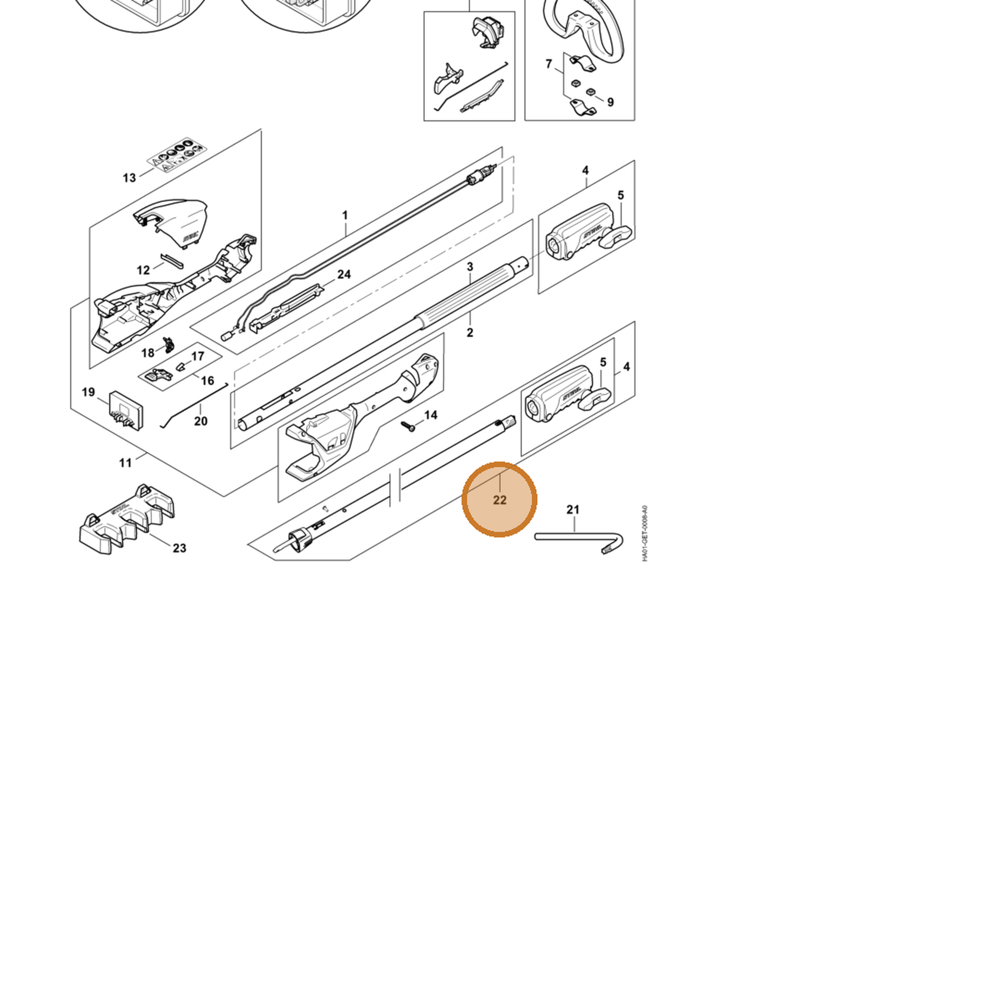 STIHL part HA01-820-5000 — IPL diagram snippet (6x zoom, amber highlight)