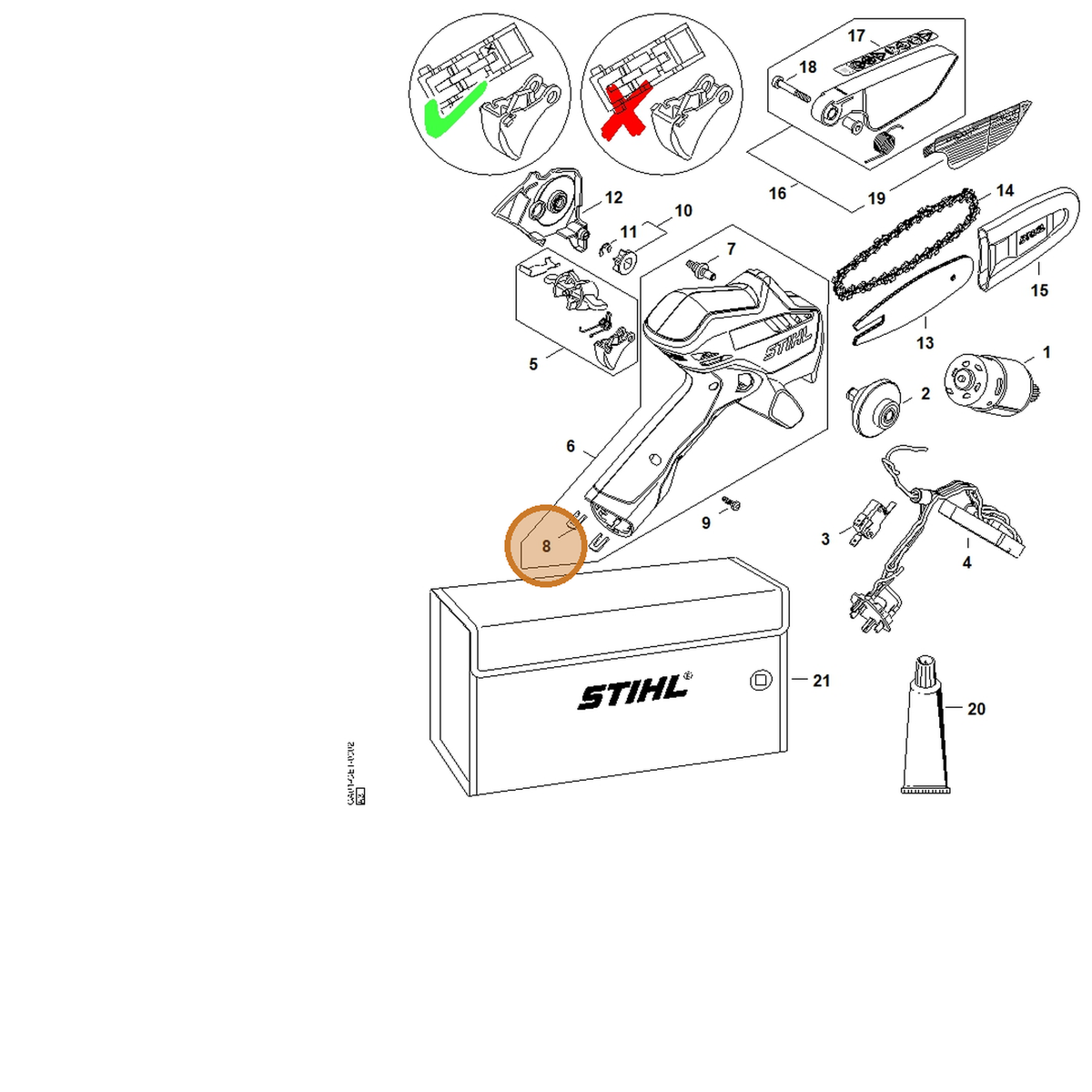STIHL part HA03-431-0200 — IPL diagram snippet (6x zoom, amber highlight)