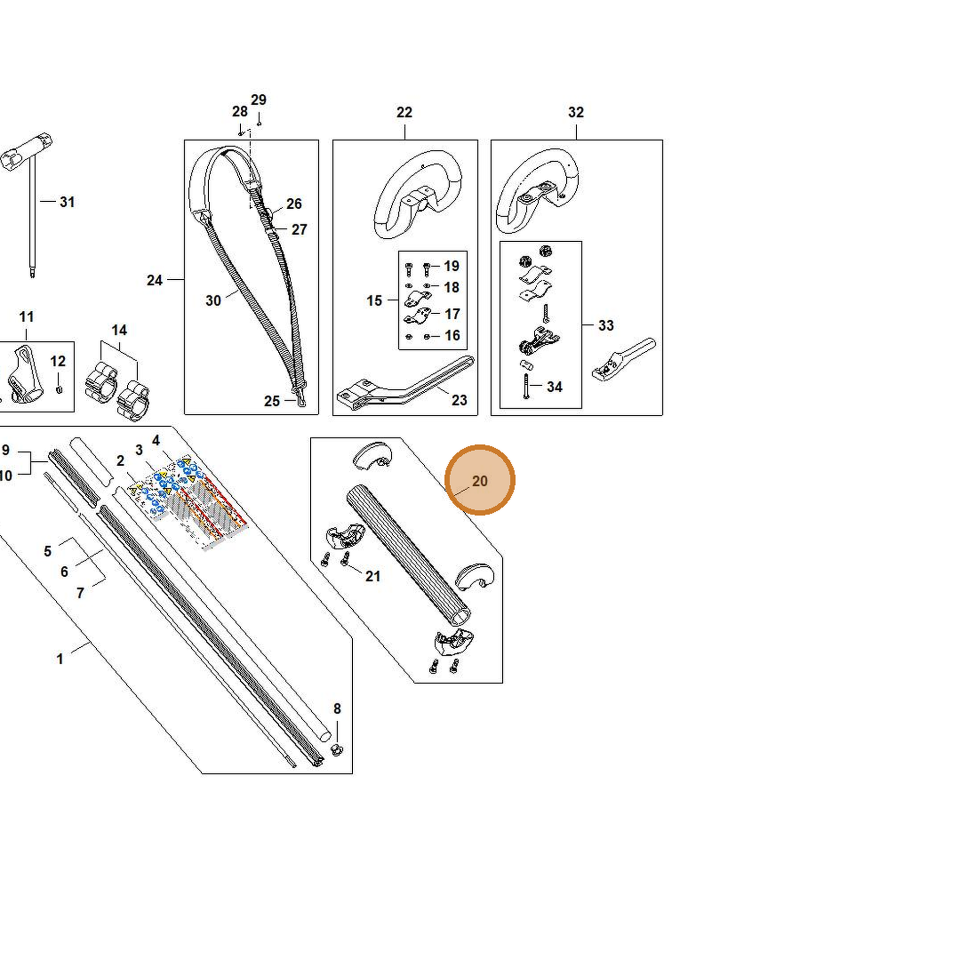 STIHL part HA04-007-1001 — IPL diagram snippet (6x zoom, amber highlight)