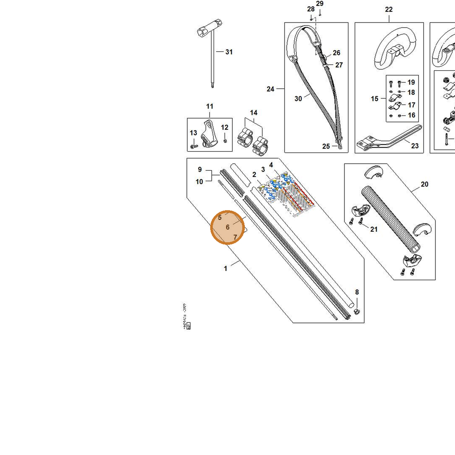 STIHL part HA04-711-3200 — IPL diagram snippet (6x zoom, amber highlight)