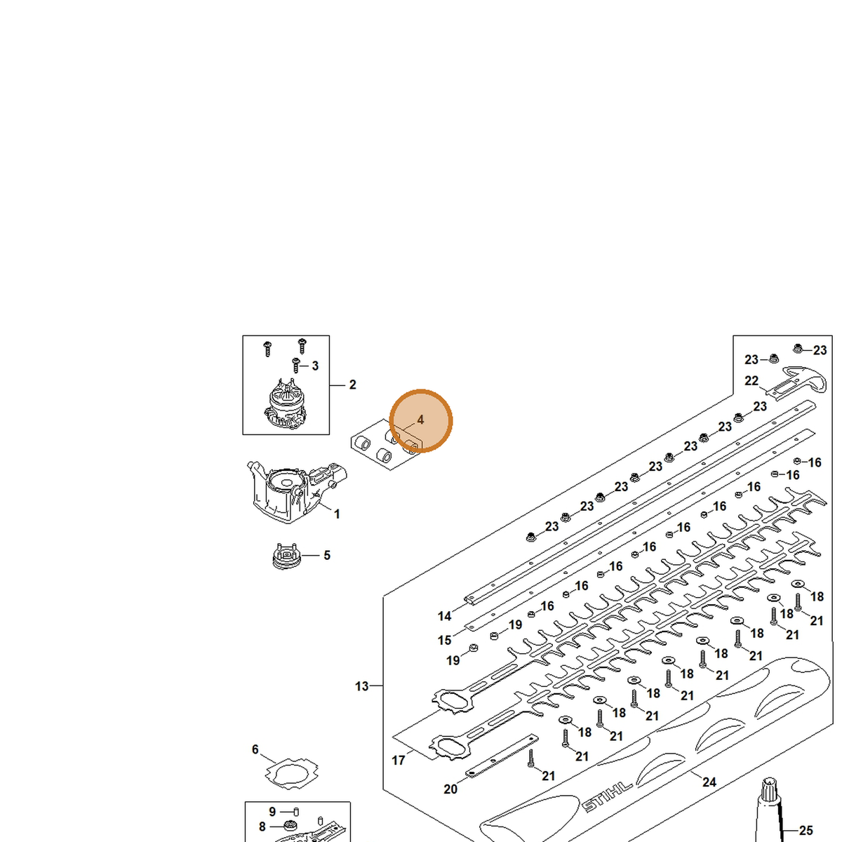 STIHL part HA07-007-1000 — IPL diagram snippet (6x zoom, amber highlight)