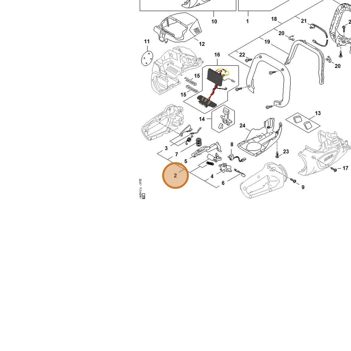 STIHL part HA07-007-3800 — IPL diagram snippet (6x zoom, amber highlight)
