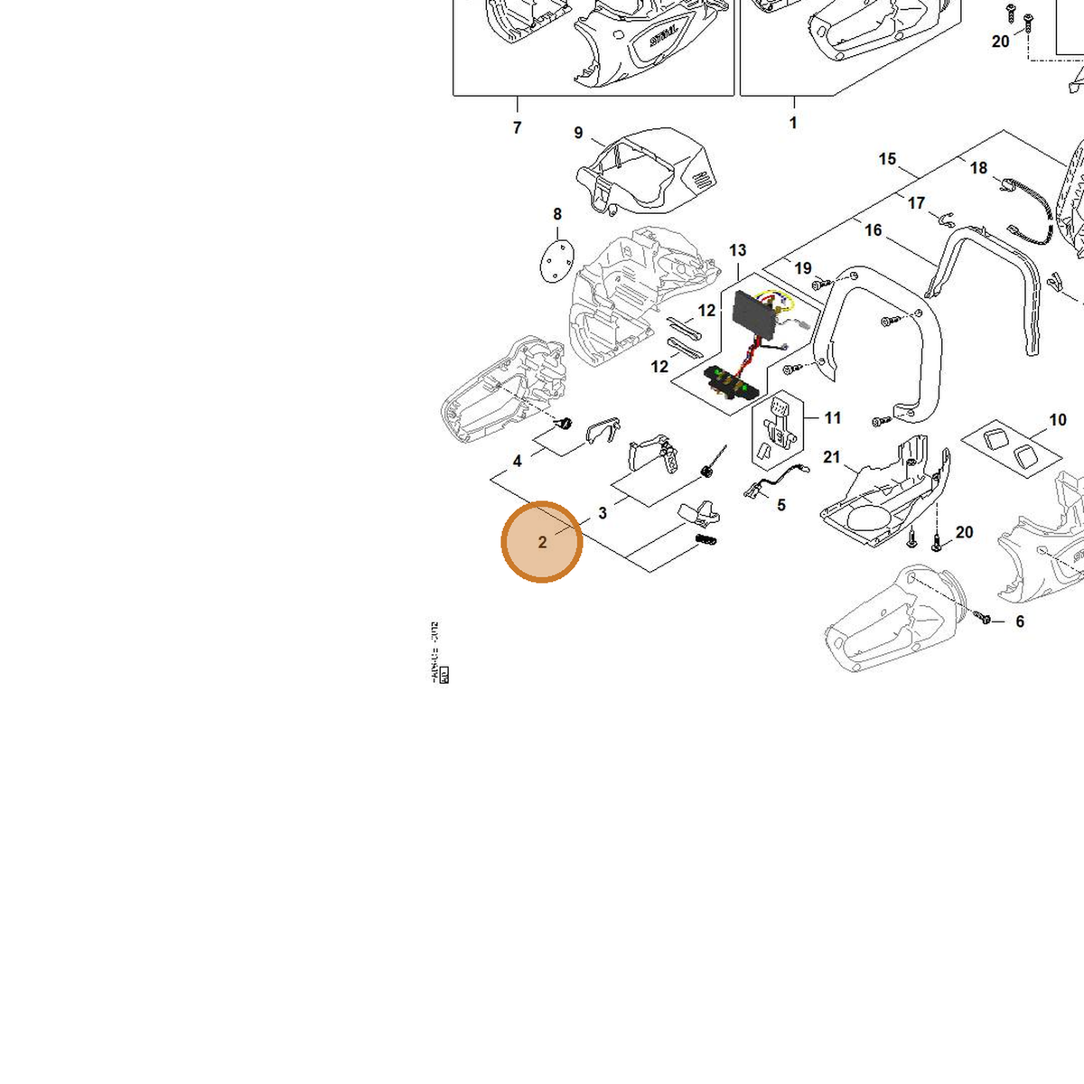 STIHL part HA07-007-3801 — IPL diagram snippet (6x zoom, amber highlight)