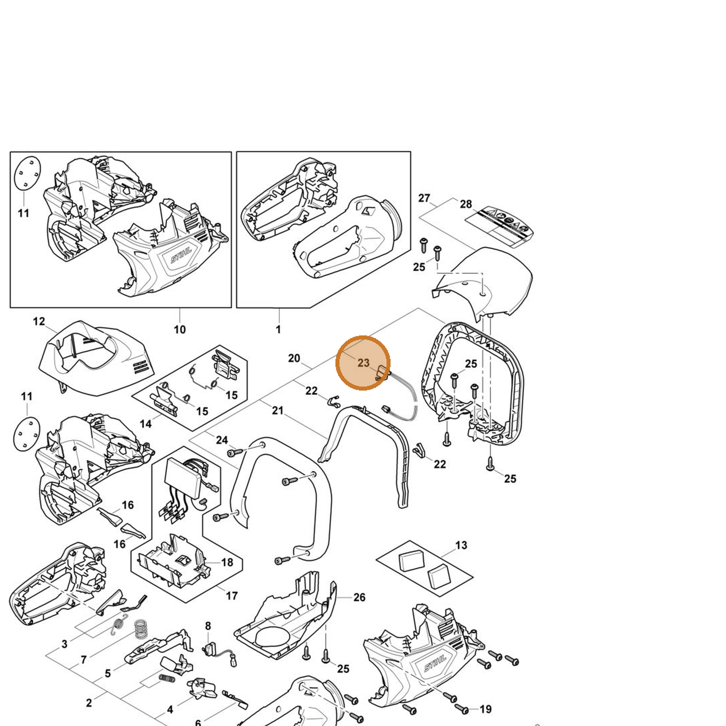 STIHL part HA07-430-0501 — IPL diagram snippet (6x zoom, amber highlight)