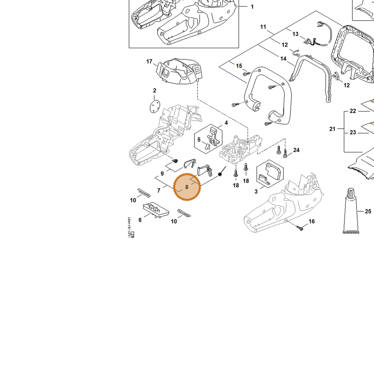 STIHL part HA07-430-2100 — IPL diagram snippet (6x zoom, amber highlight)