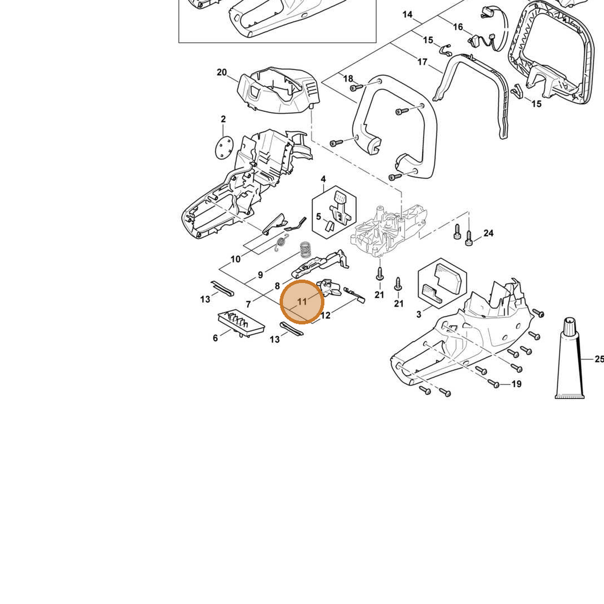 STIHL part HA07-435-7300 — IPL diagram snippet (6x zoom, amber highlight)