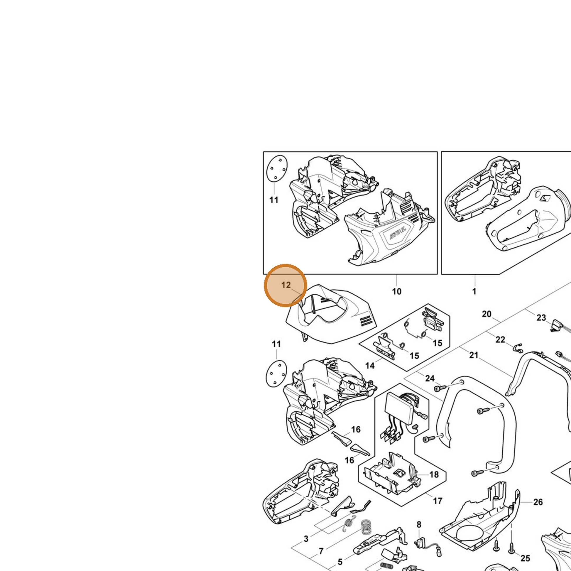 STIHL part HA07-602-0400 — IPL diagram snippet (6x zoom, amber highlight)