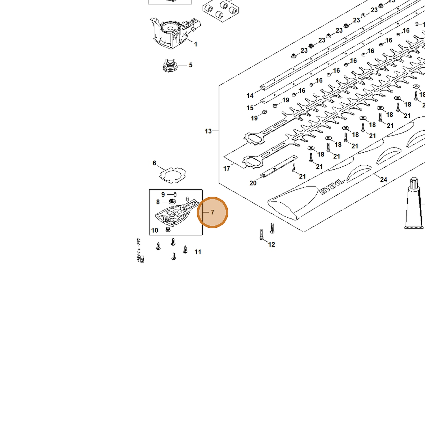 STIHL part HA07-640-5801 — IPL diagram snippet (6x zoom, amber highlight)