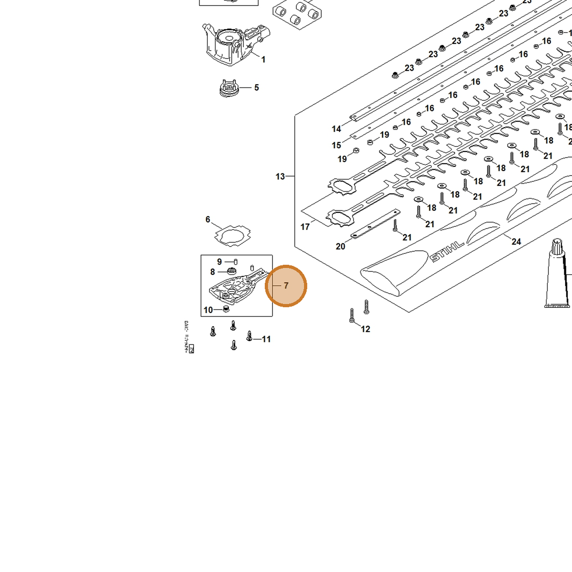STIHL part HA07-640-5801 — IPL diagram snippet (6x zoom, amber highlight)