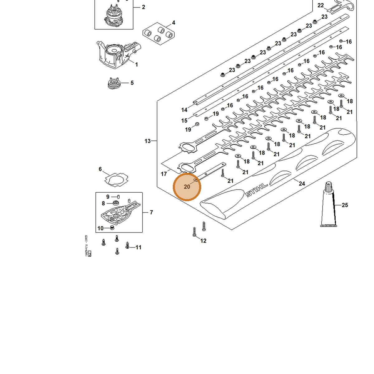 STIHL part HA07-642-5100 — IPL diagram snippet (6x zoom, amber highlight)