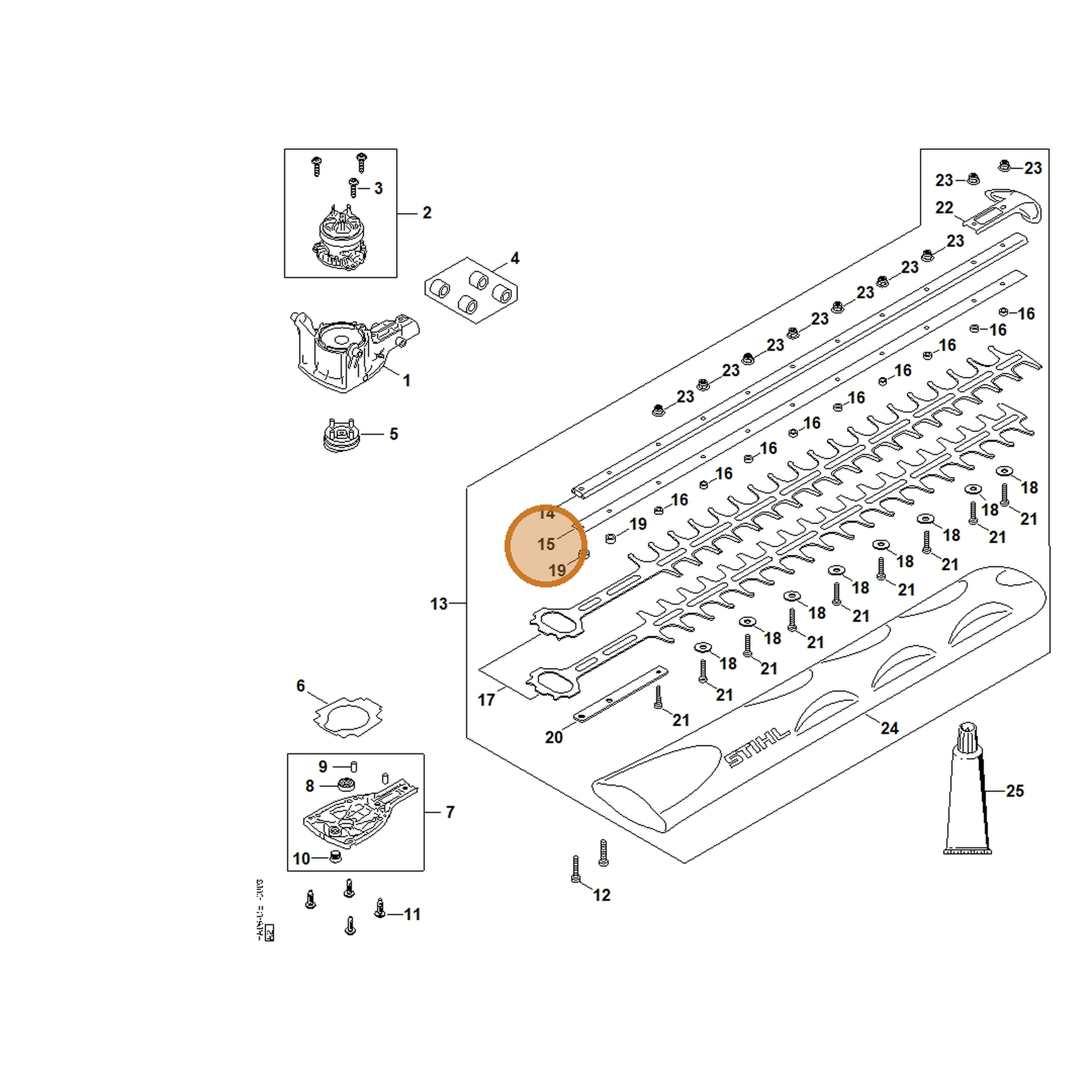STIHL part HA07-713-2200 — IPL diagram snippet (6x zoom, amber highlight)