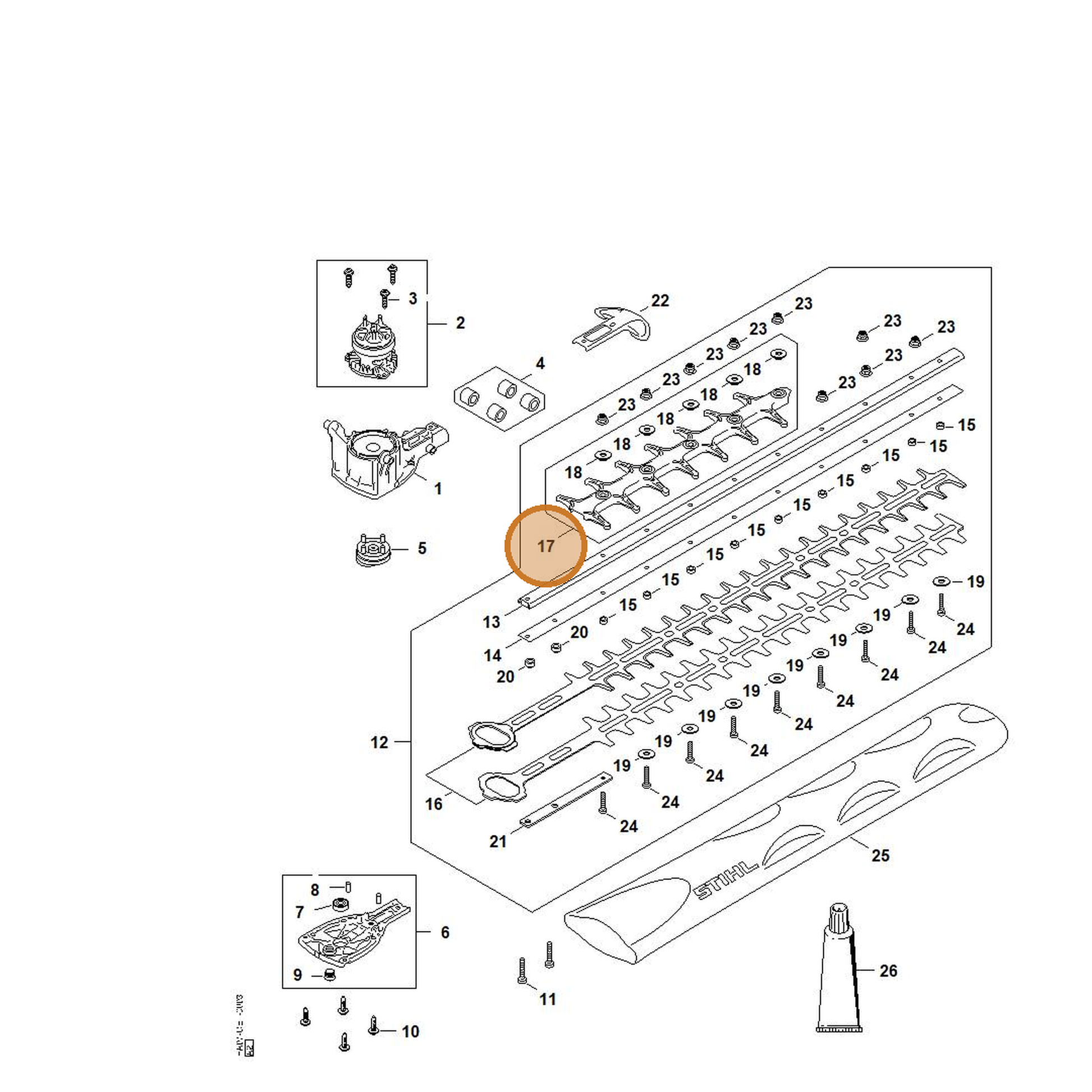 STIHL part HA07-740-9500 — IPL diagram snippet (6x zoom, amber highlight)