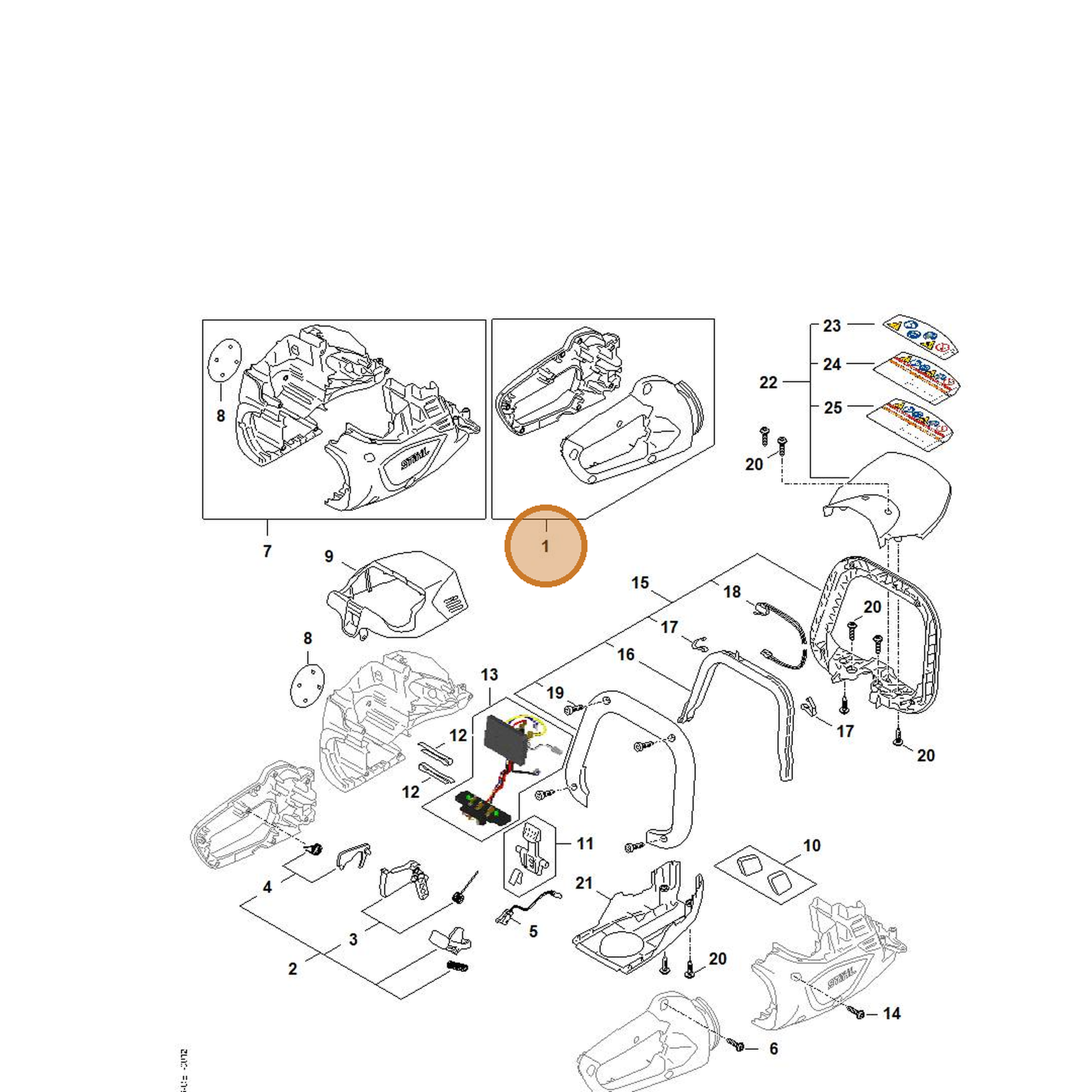 STIHL part HA07-790-1001 — IPL diagram snippet (6x zoom, amber highlight)