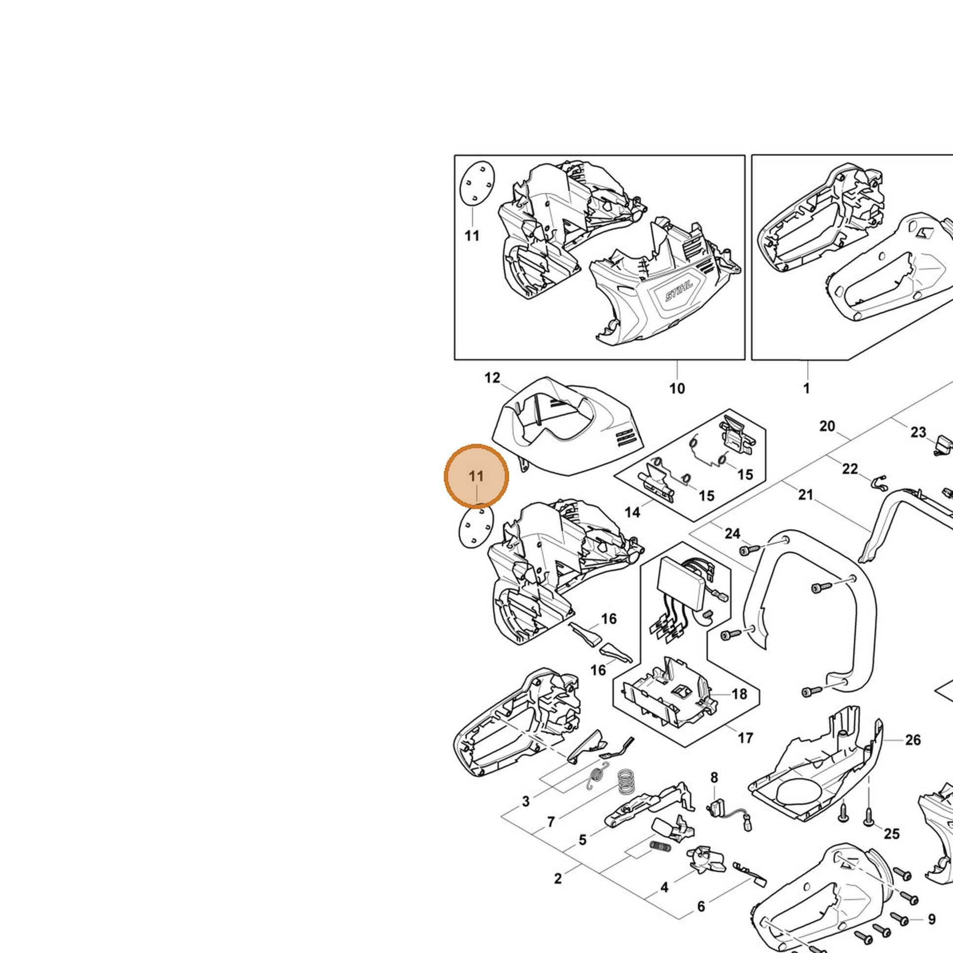 STIHL part HA07-967-1500 — IPL diagram snippet (6x zoom, amber highlight)