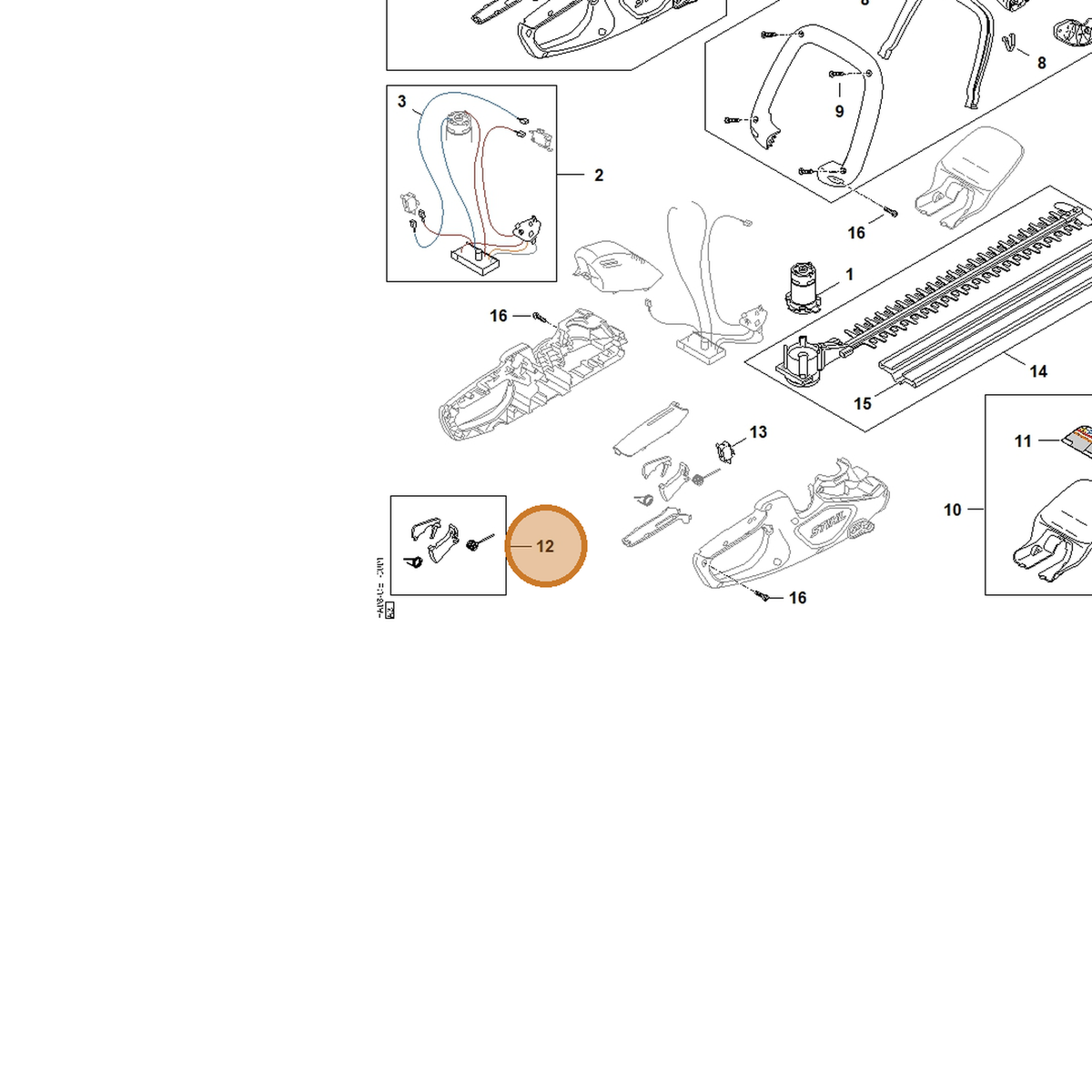 STIHL part HA08-007-3800 — IPL diagram snippet (6x zoom, amber highlight)
