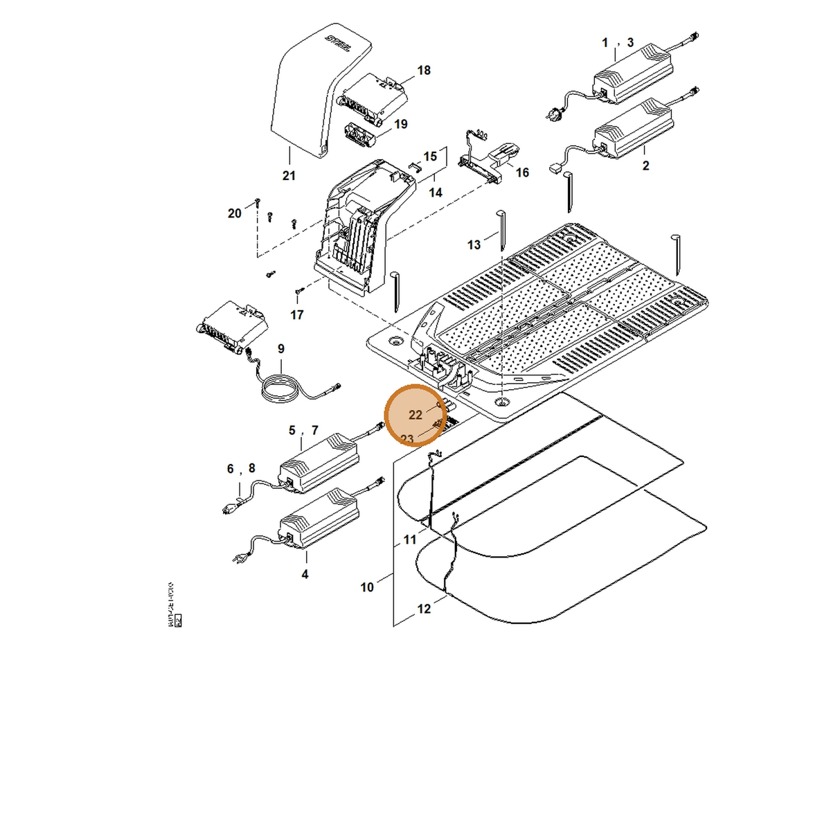 STIHL part IA01-405-9000 — IPL diagram snippet (6x zoom, amber highlight)