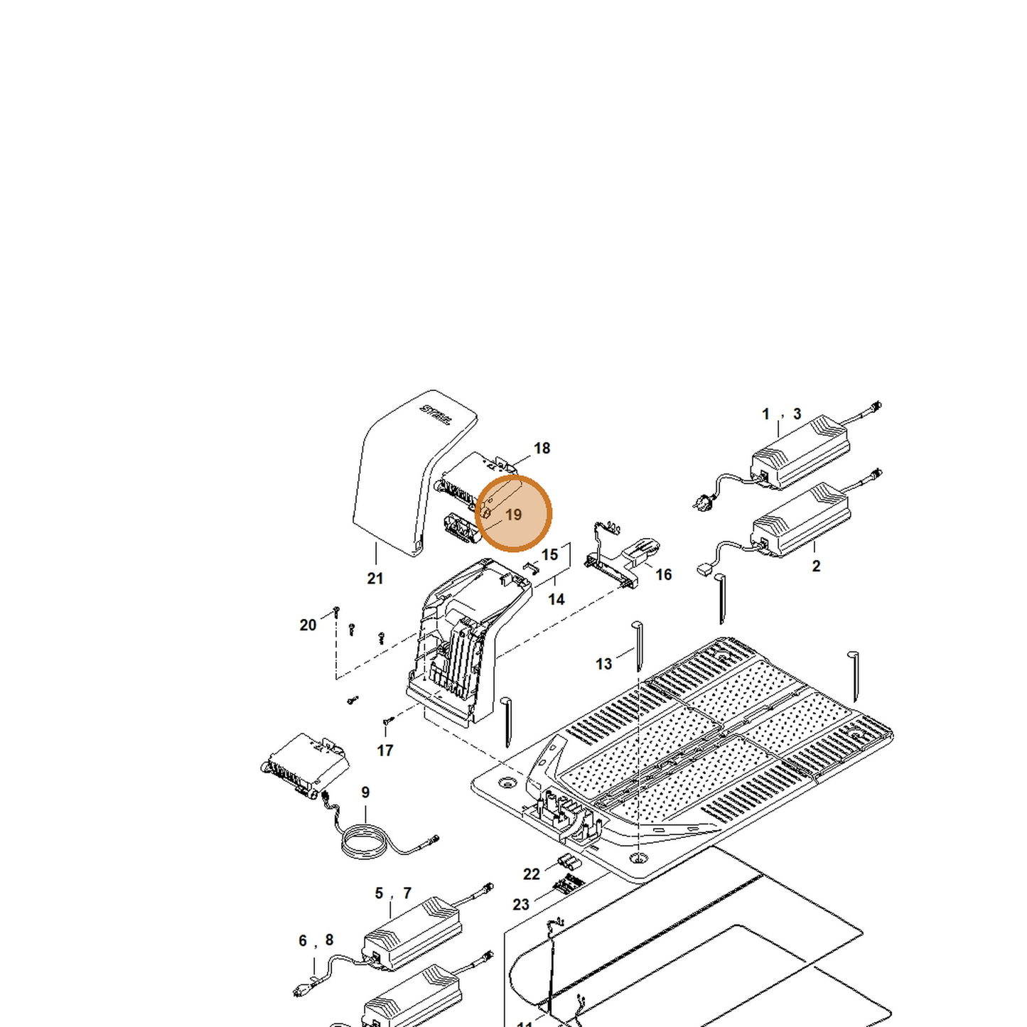 STIHL part IA01-432-3800 — IPL diagram snippet (6x zoom, amber highlight)