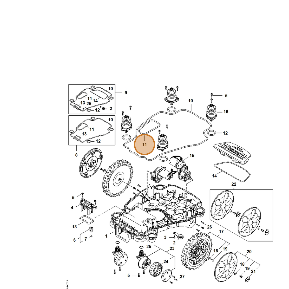 STIHL part IA01-709-0403 — IPL diagram snippet (6x zoom, amber highlight)