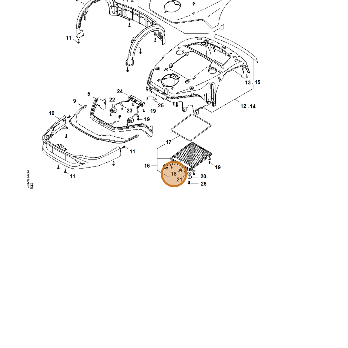 STIHL part IA01-709-0500 — IPL diagram snippet (6x zoom, amber highlight)
