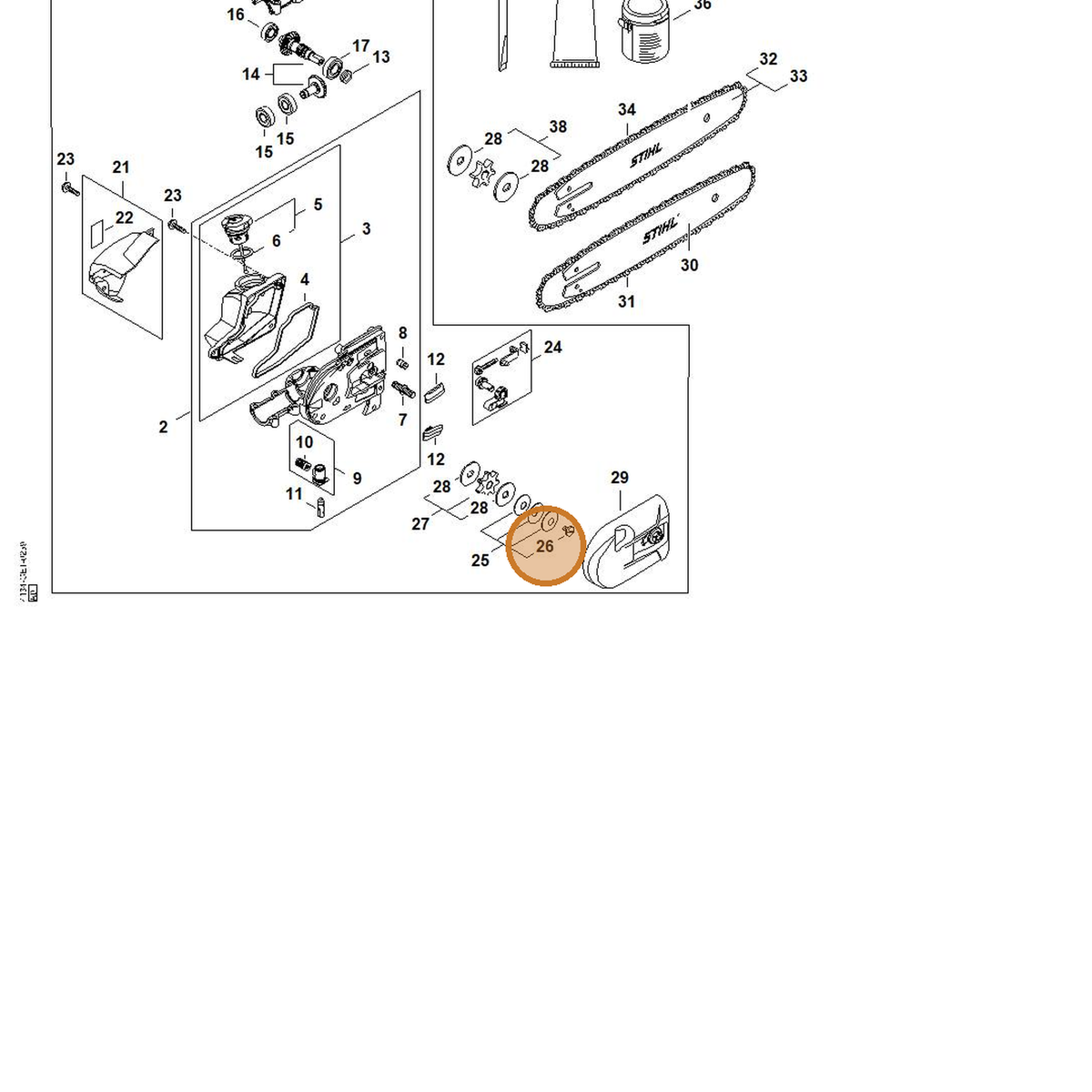 STIHL part LA01-162-4200 — IPL diagram snippet (6x zoom, amber highlight)