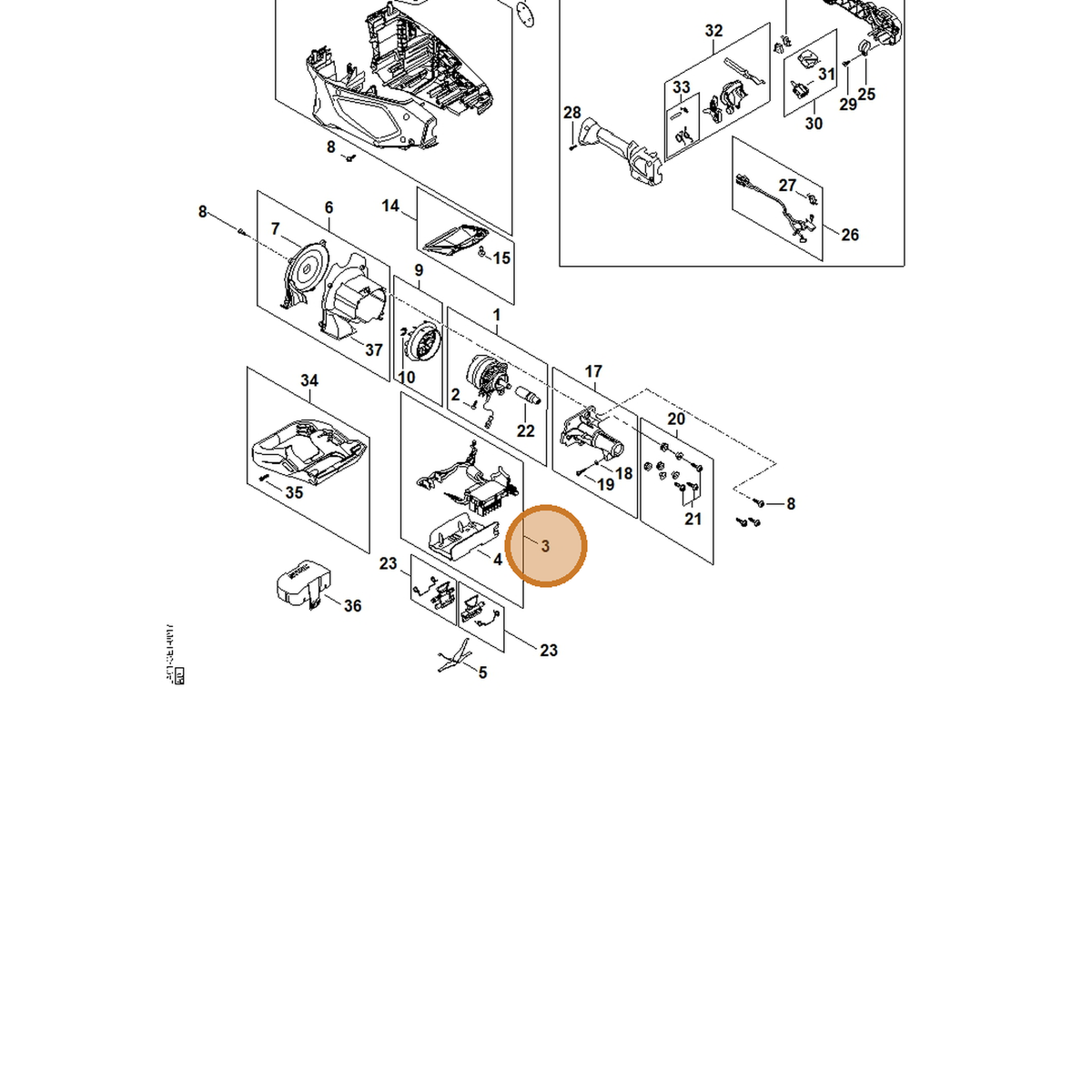 STIHL part LA01-430-1402 — IPL diagram snippet (6x zoom, amber highlight)