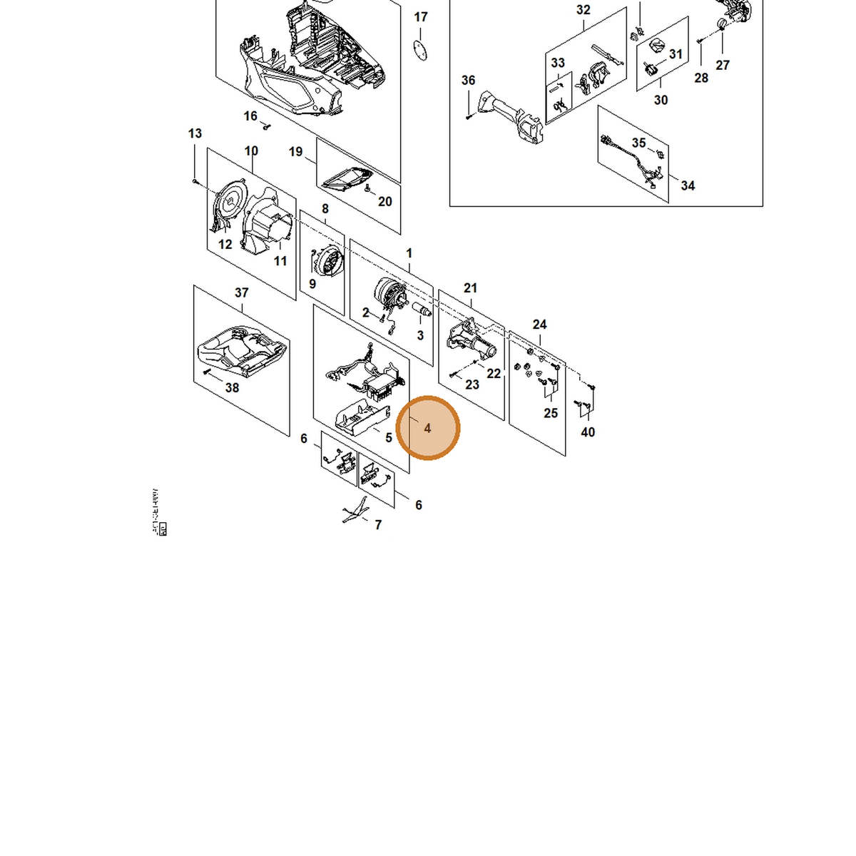 STIHL part LA01-430-1410 — IPL diagram snippet (6x zoom, amber highlight)