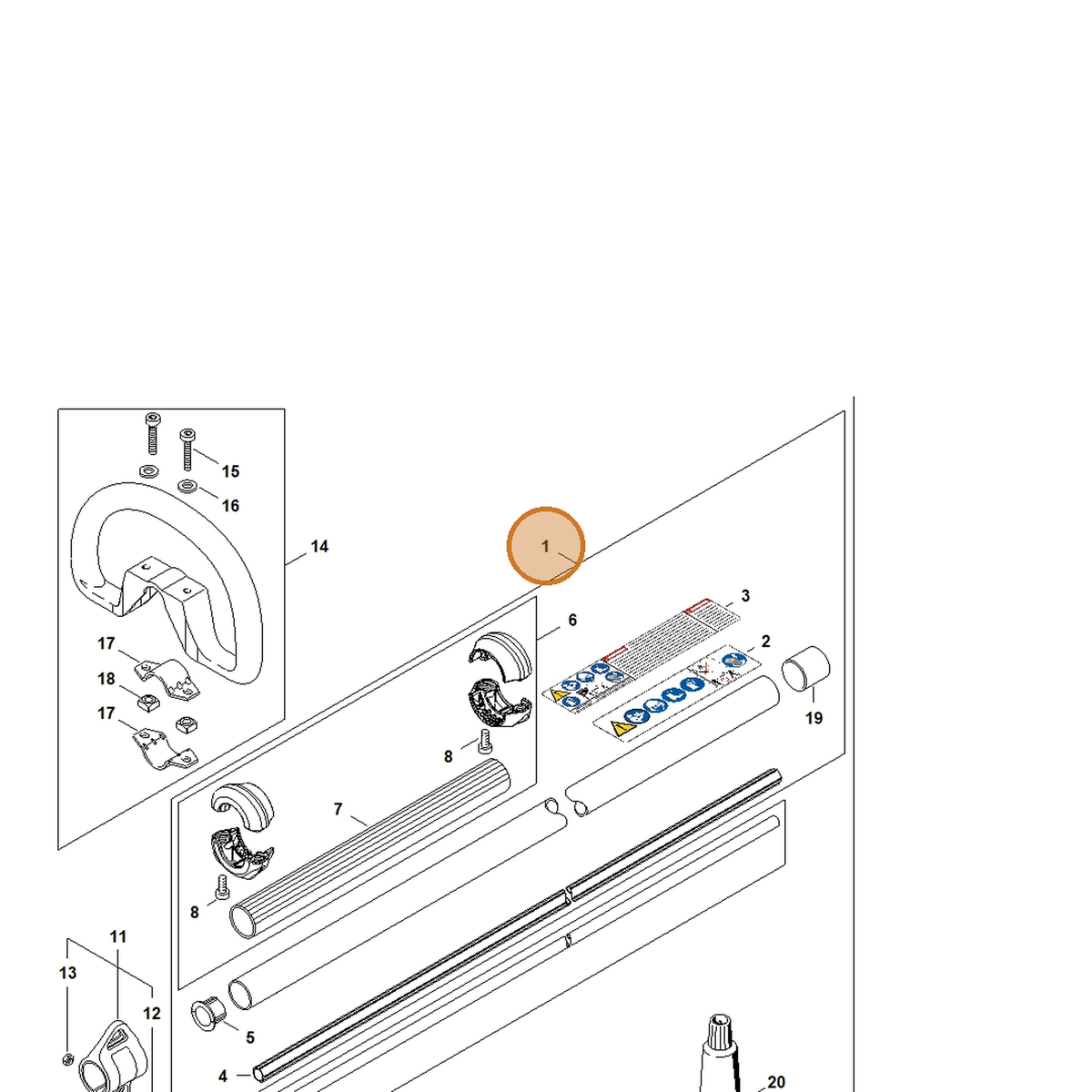 STIHL part LA01-710-7125 — IPL diagram snippet (6x zoom, amber highlight)