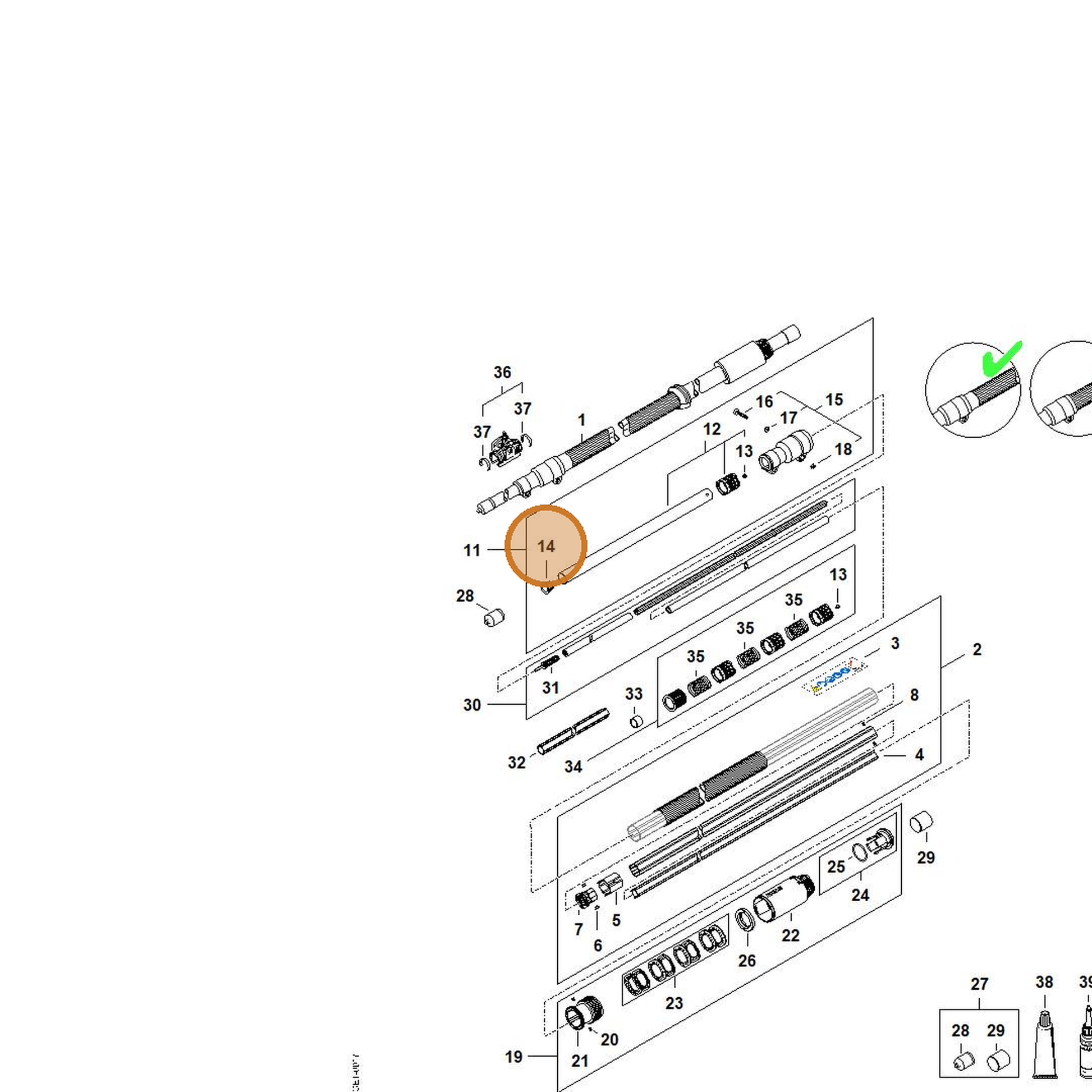 STIHL part LA01-711-2110 — IPL diagram snippet (6x zoom, amber highlight)