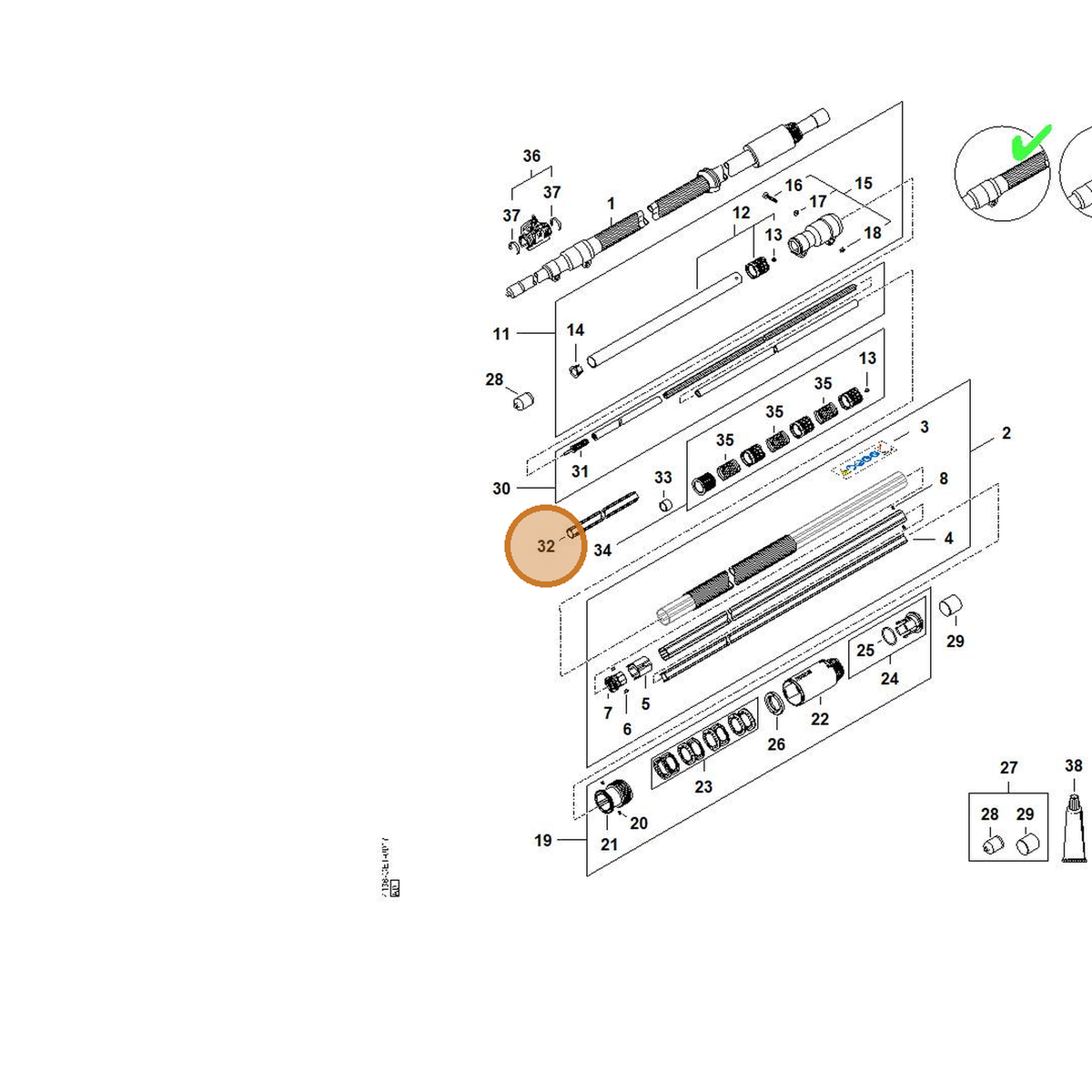 STIHL part LA01-711-7311 — IPL diagram snippet (6x zoom, amber highlight)