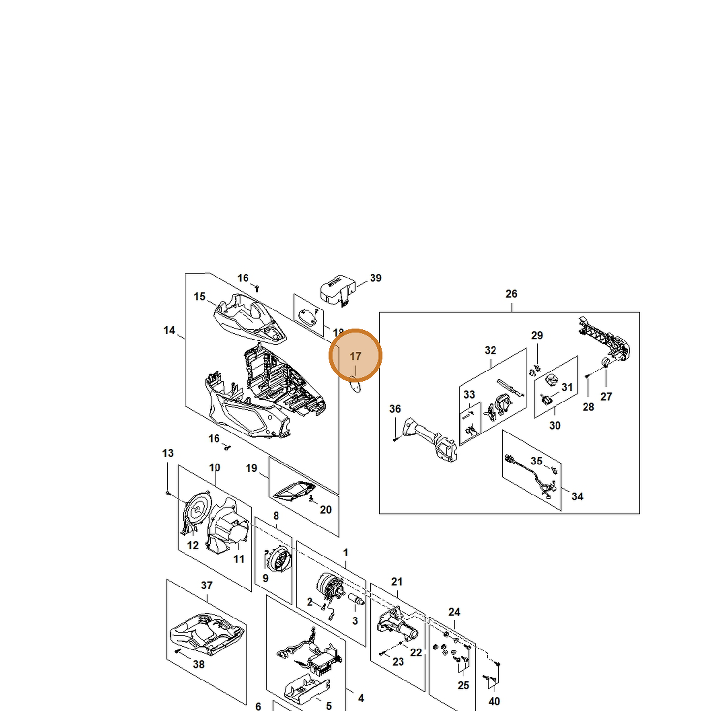 STIHL part LA01-967-1510 — IPL diagram snippet (6x zoom, amber highlight)