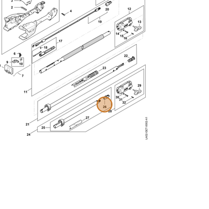 STIHL part LA02-403-1101 — IPL diagram snippet (6x zoom, amber highlight)