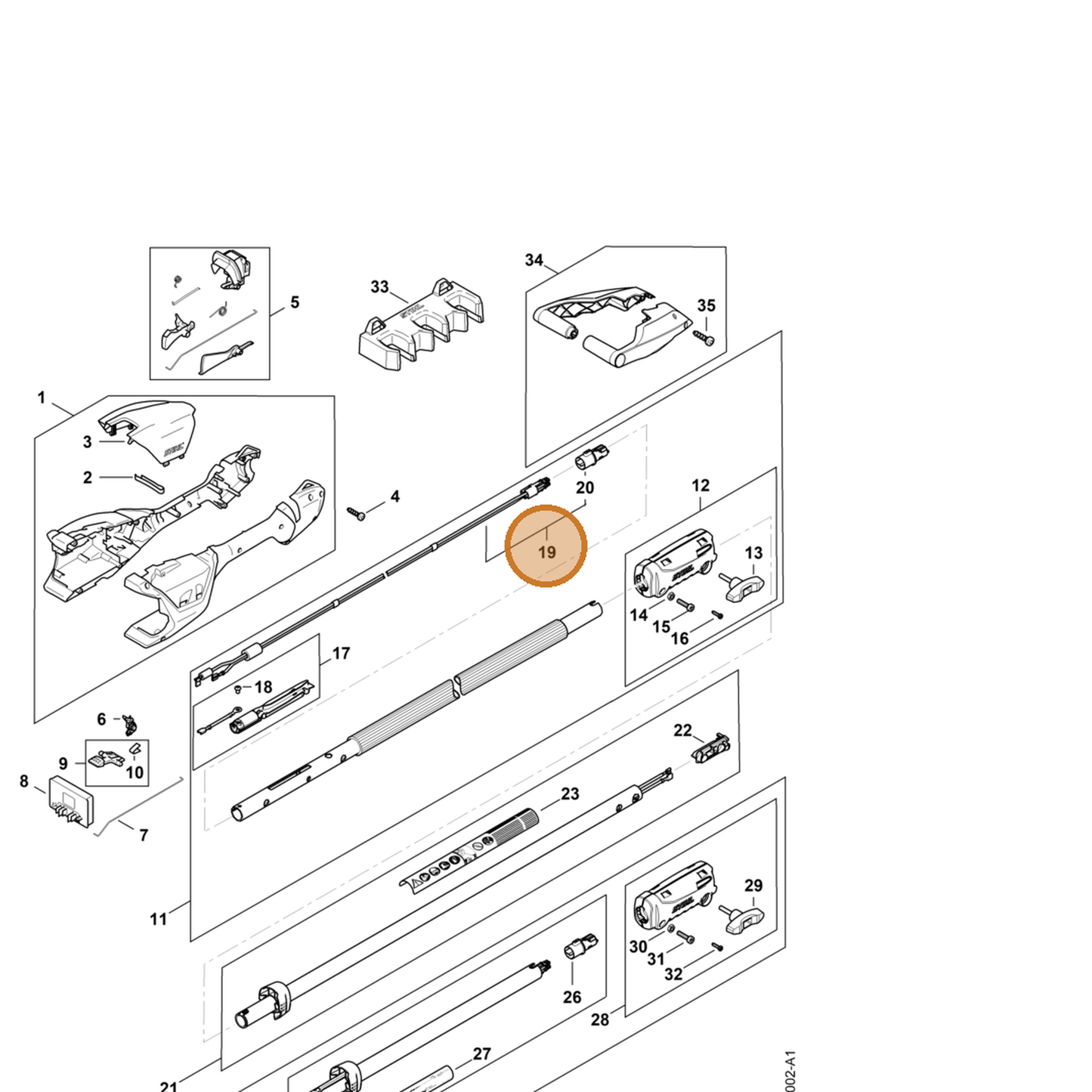 STIHL part LA02-430-2205 — IPL diagram snippet (6x zoom, amber highlight)