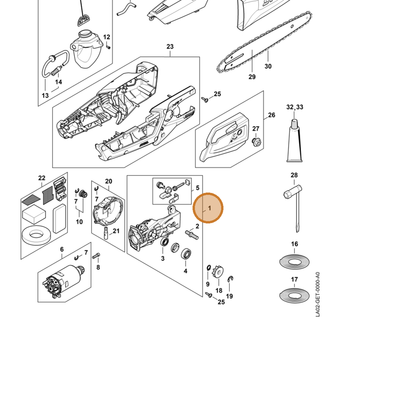 STIHL part LA02-600-1600 — IPL diagram snippet (6x zoom, amber highlight)
