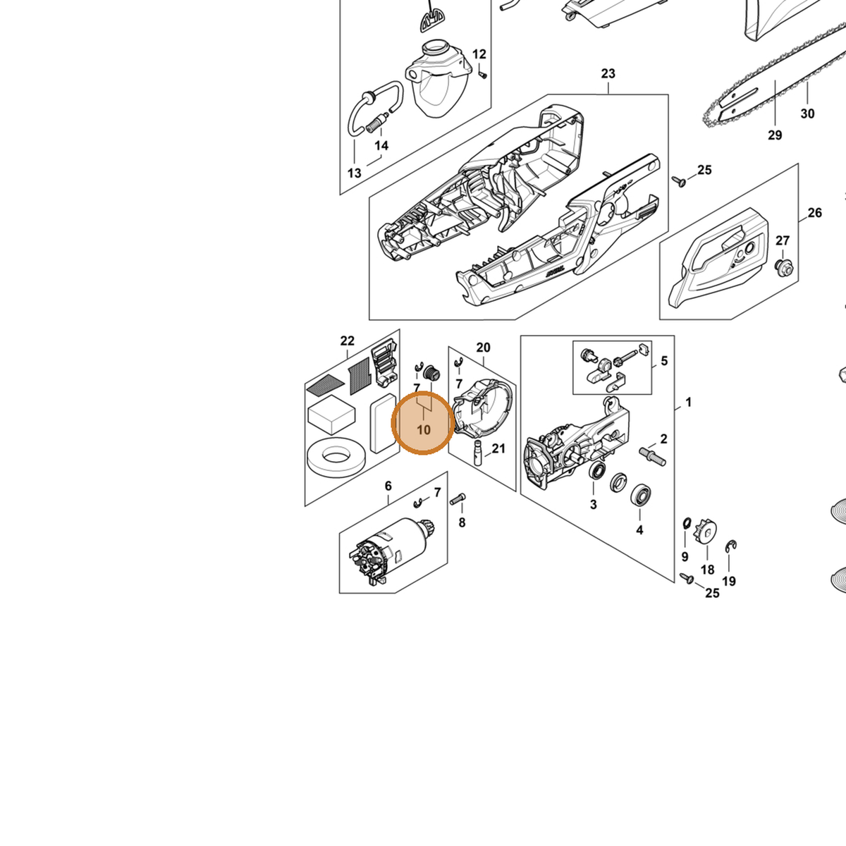 STIHL part LA02-600-4200 — IPL diagram snippet (6x zoom, amber highlight)