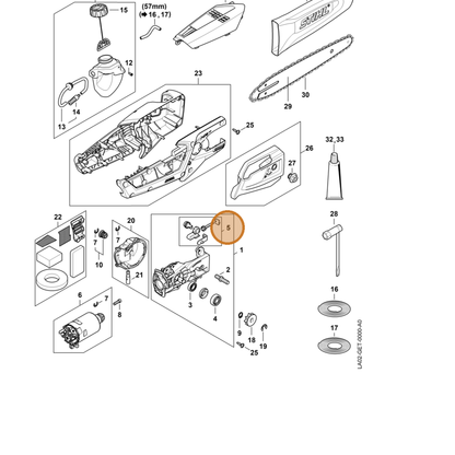 STIHL part LA02-640-1900 — IPL diagram snippet (6x zoom, amber highlight)