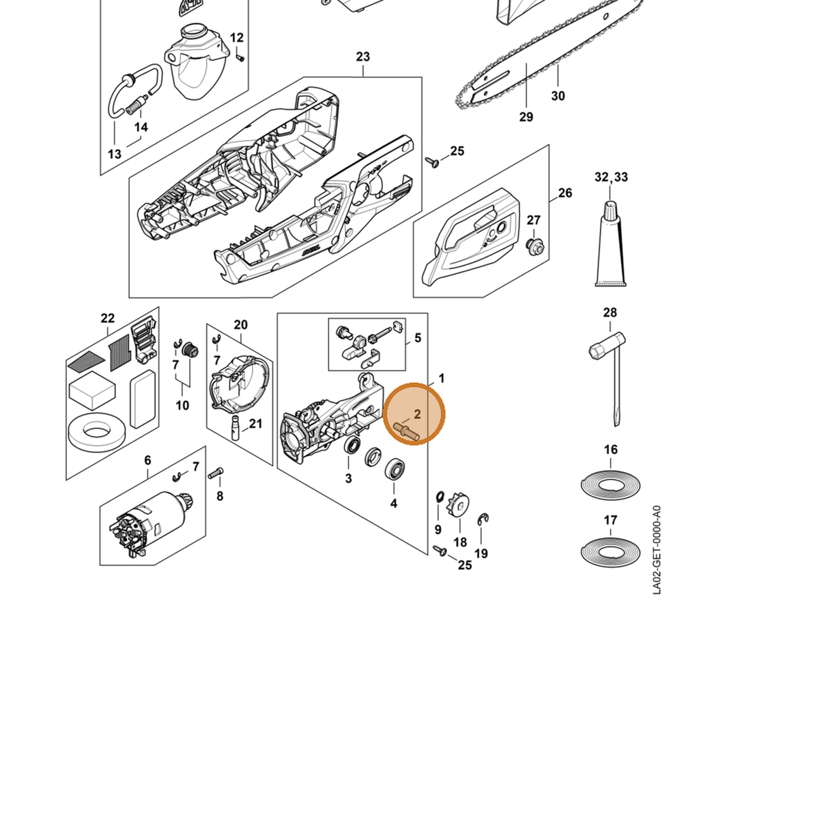 STIHL part LA02-664-2400 — IPL diagram snippet (6x zoom, amber highlight)