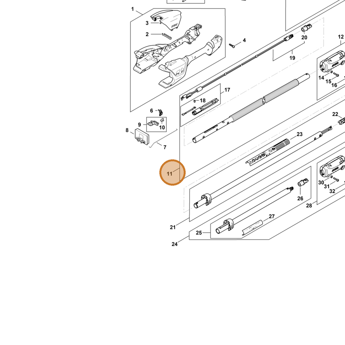 STIHL part LA02-710-7101 — IPL diagram snippet (6x zoom, amber highlight)