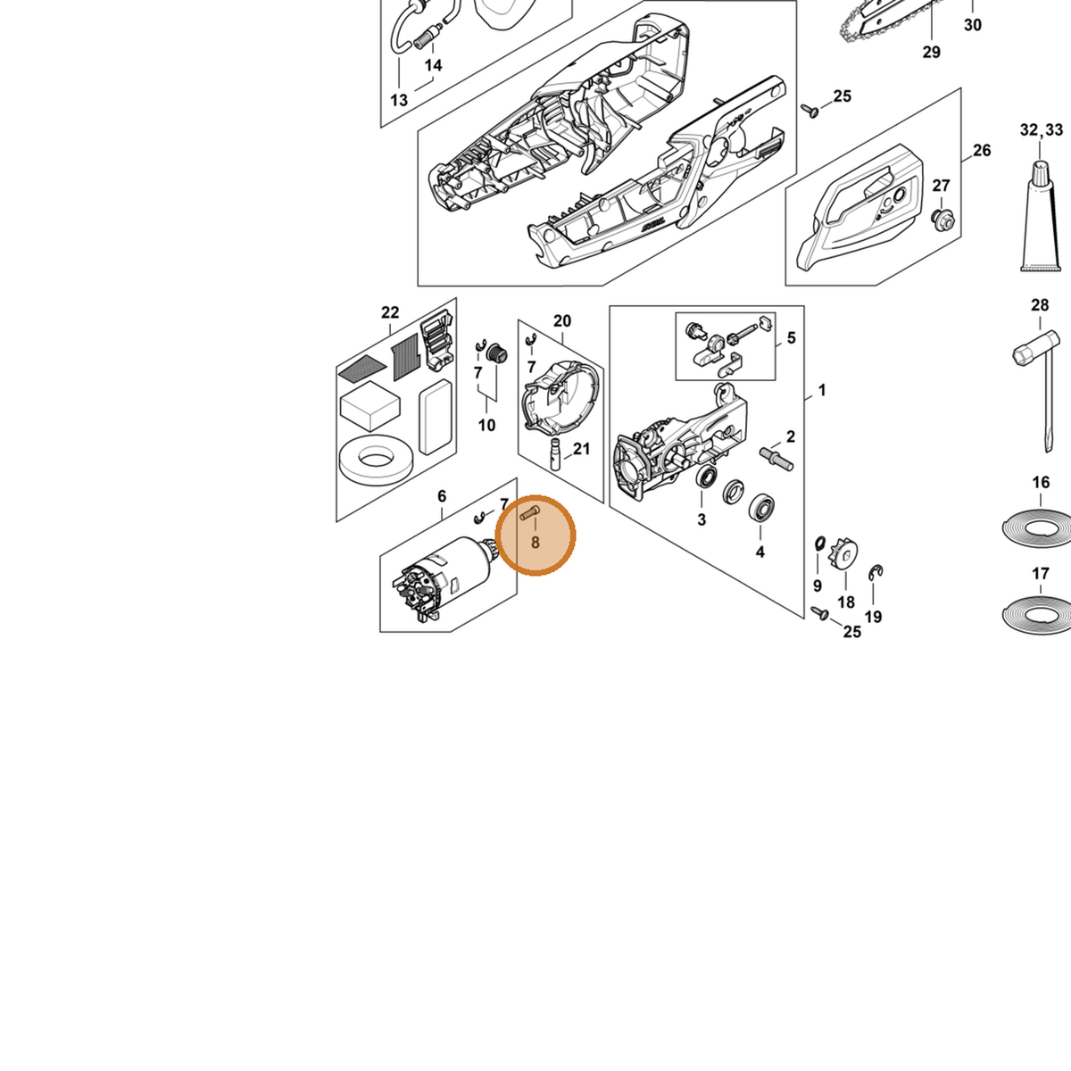 STIHL part LA02-951-9706 — IPL diagram snippet (6x zoom, amber highlight)