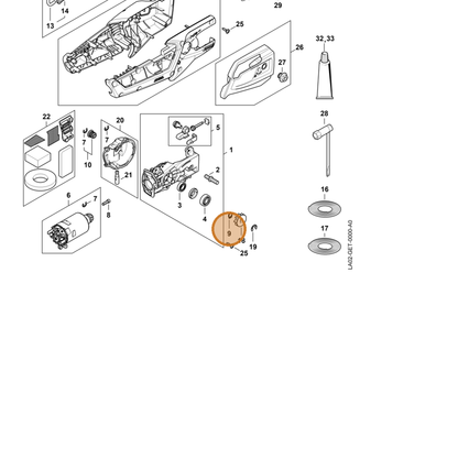 STIHL part LA02-985-1600 — IPL diagram snippet (6x zoom, amber highlight)