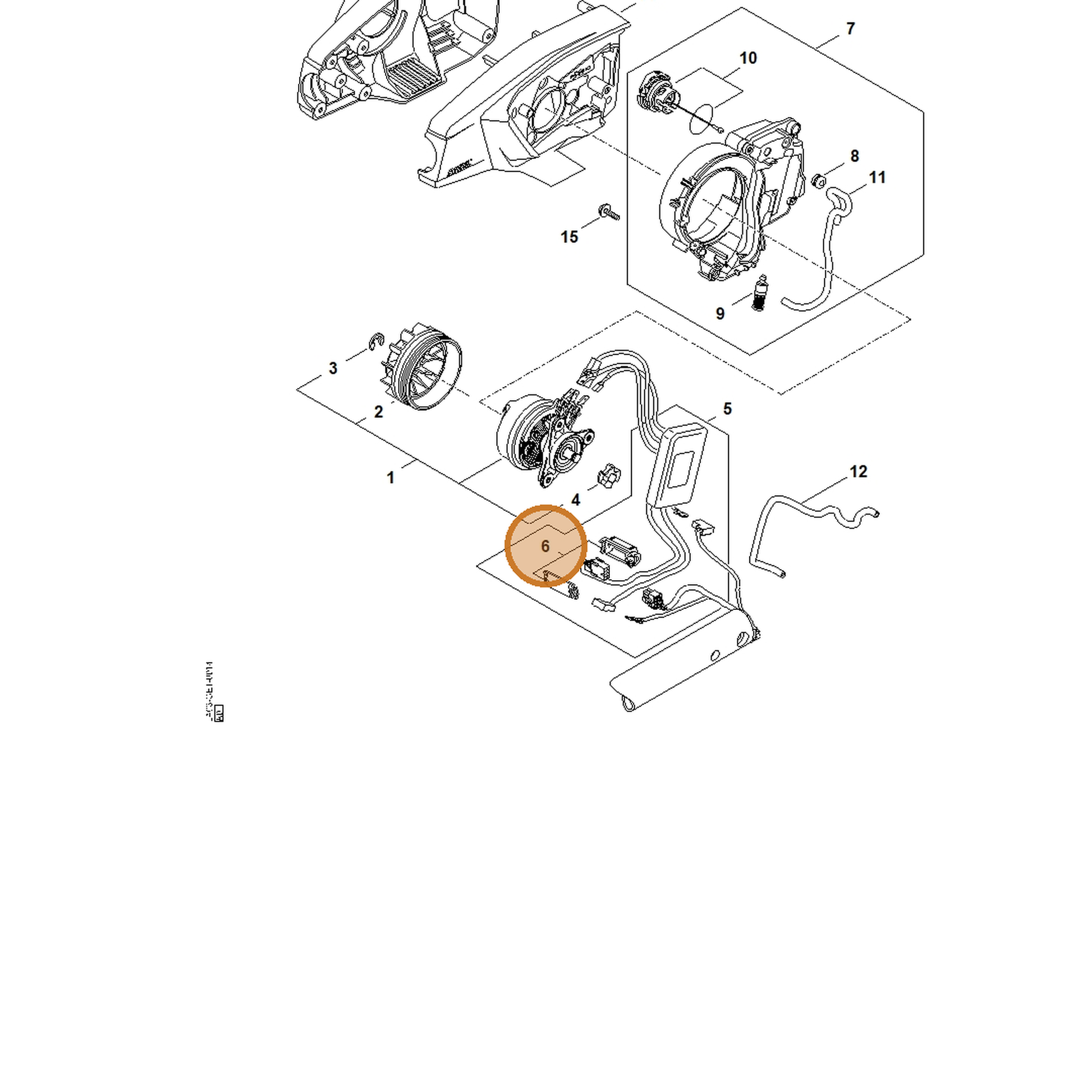 STIHL part LA03-430-1100 — IPL diagram snippet (6x zoom, amber highlight)