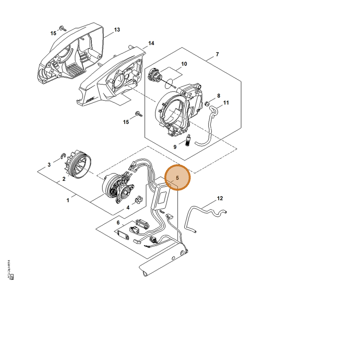 STIHL part LA03-430-1401 — IPL diagram snippet (6x zoom, amber highlight)