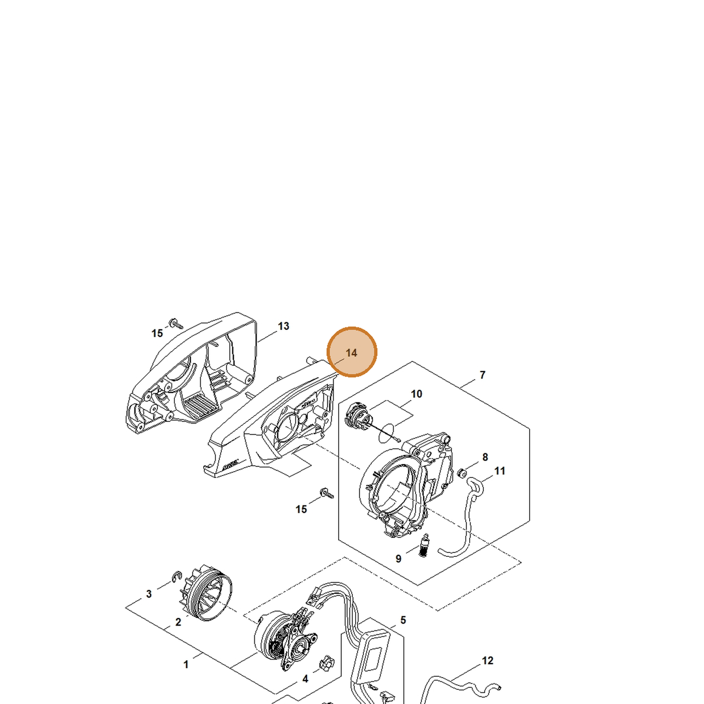STIHL part LA03-602-1210 — IPL diagram snippet (6x zoom, amber highlight)