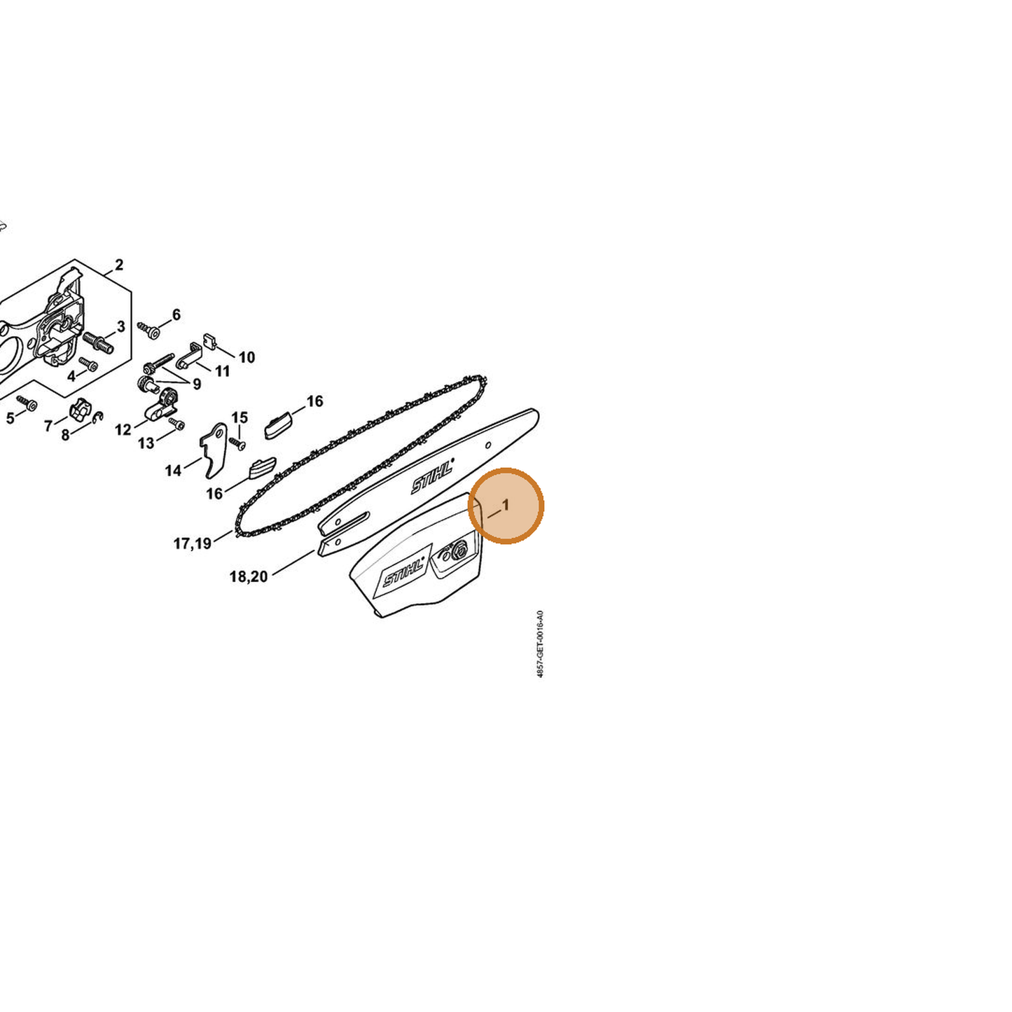 STIHL part LA03-640-1700 — IPL diagram snippet (6x zoom, amber highlight)