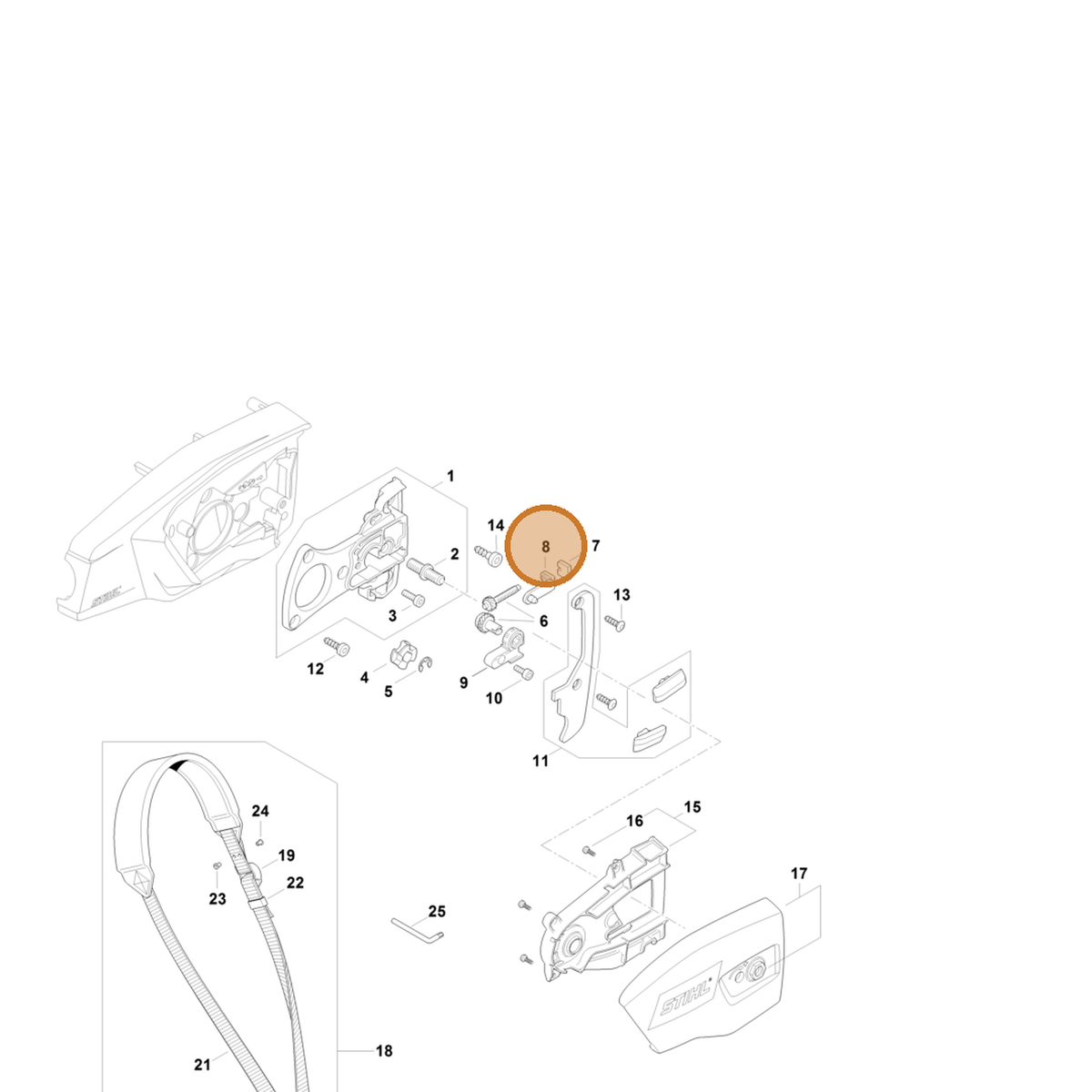 STIHL part LA03-640-1900 — IPL diagram snippet (6x zoom, amber highlight)