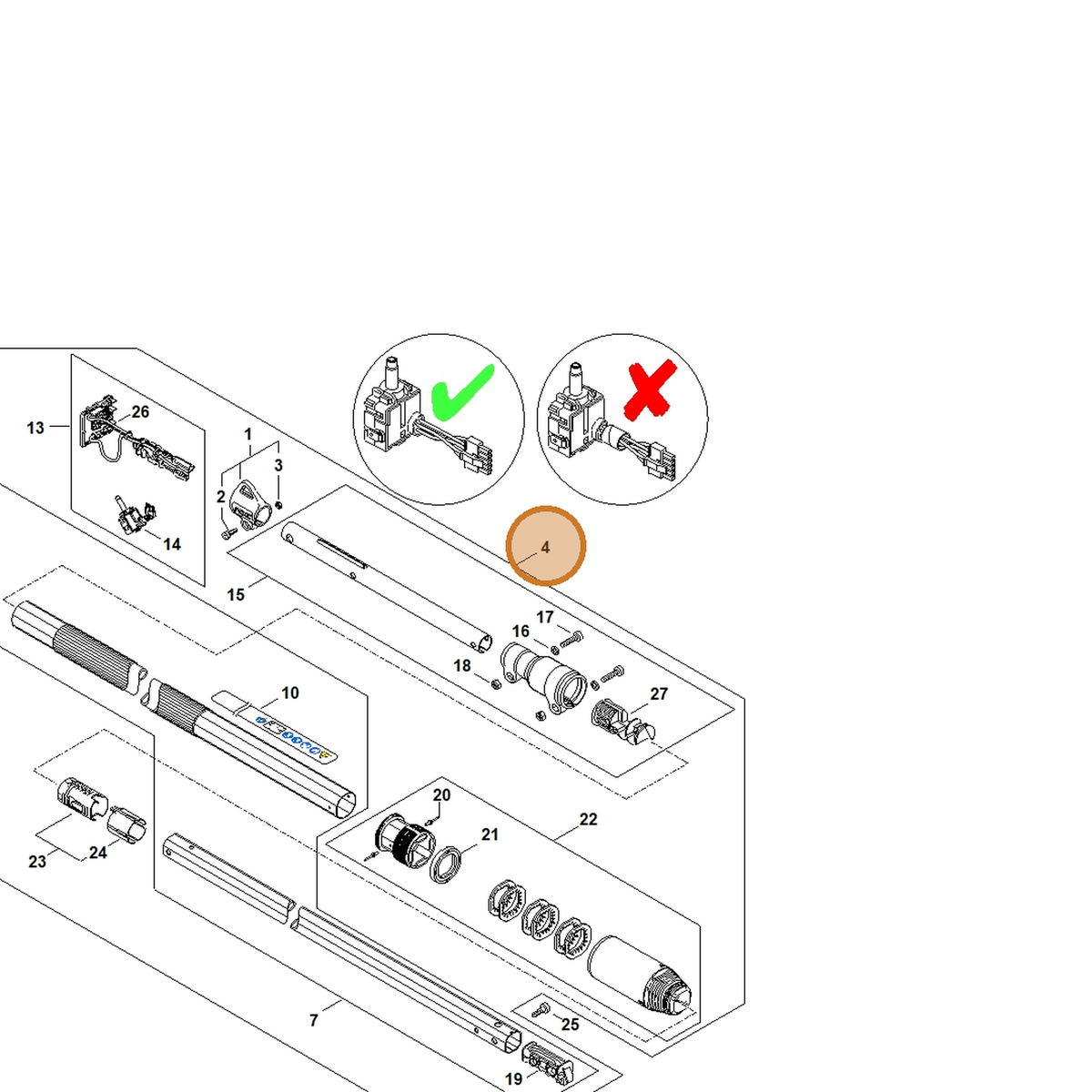 STIHL part LA03-710-7104 — IPL diagram snippet (6x zoom, amber highlight)