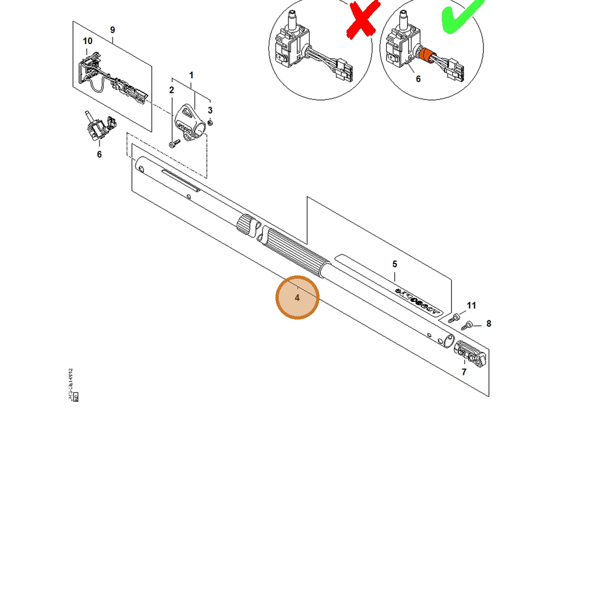 STIHL part LA03-710-7115 — IPL diagram snippet (6x zoom, amber highlight)