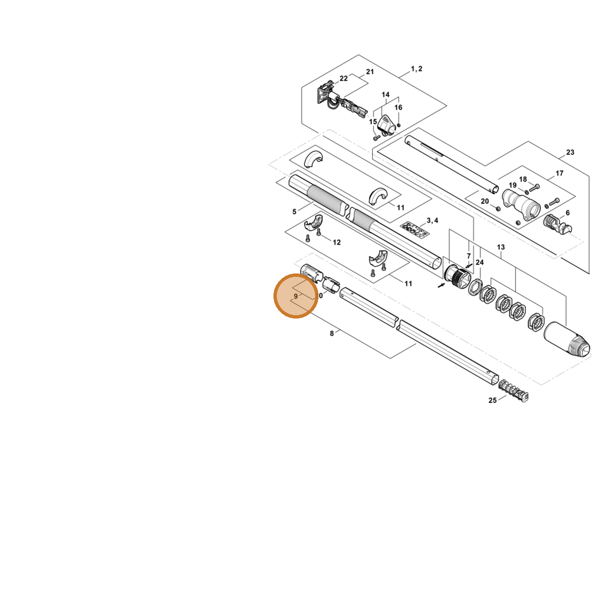 STIHL part LA03-710-7300 — IPL diagram snippet (6x zoom, amber highlight)