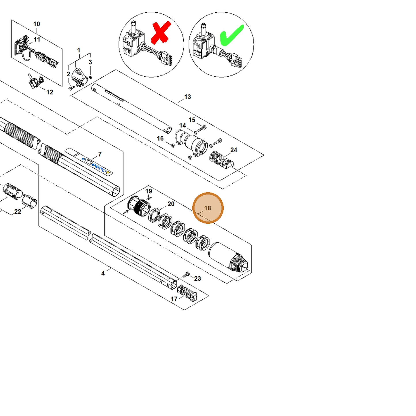 STIHL part LA03-740-3700 — IPL diagram snippet (6x zoom, amber highlight)