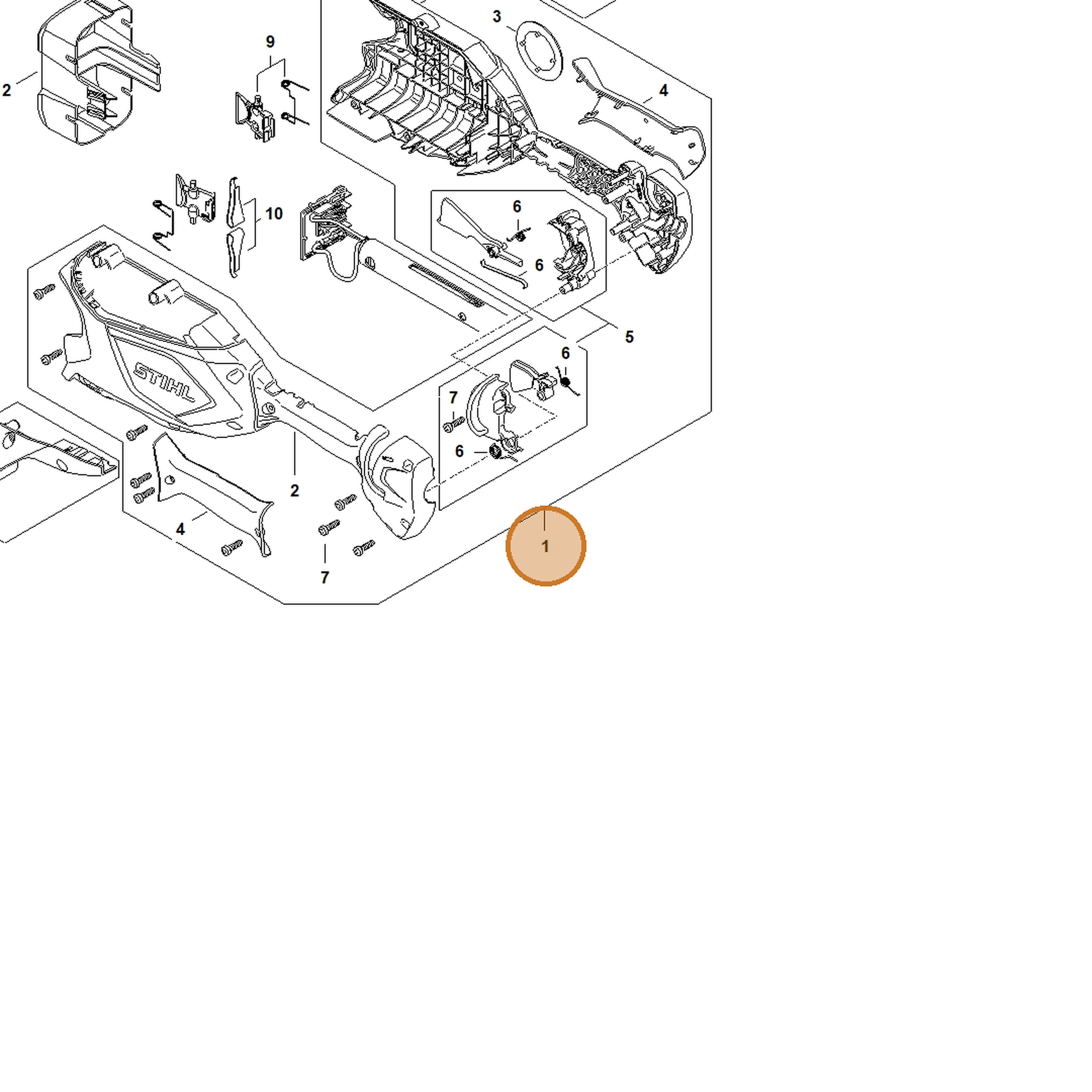 STIHL part LA03-790-1001 — IPL diagram snippet (6x zoom, amber highlight)