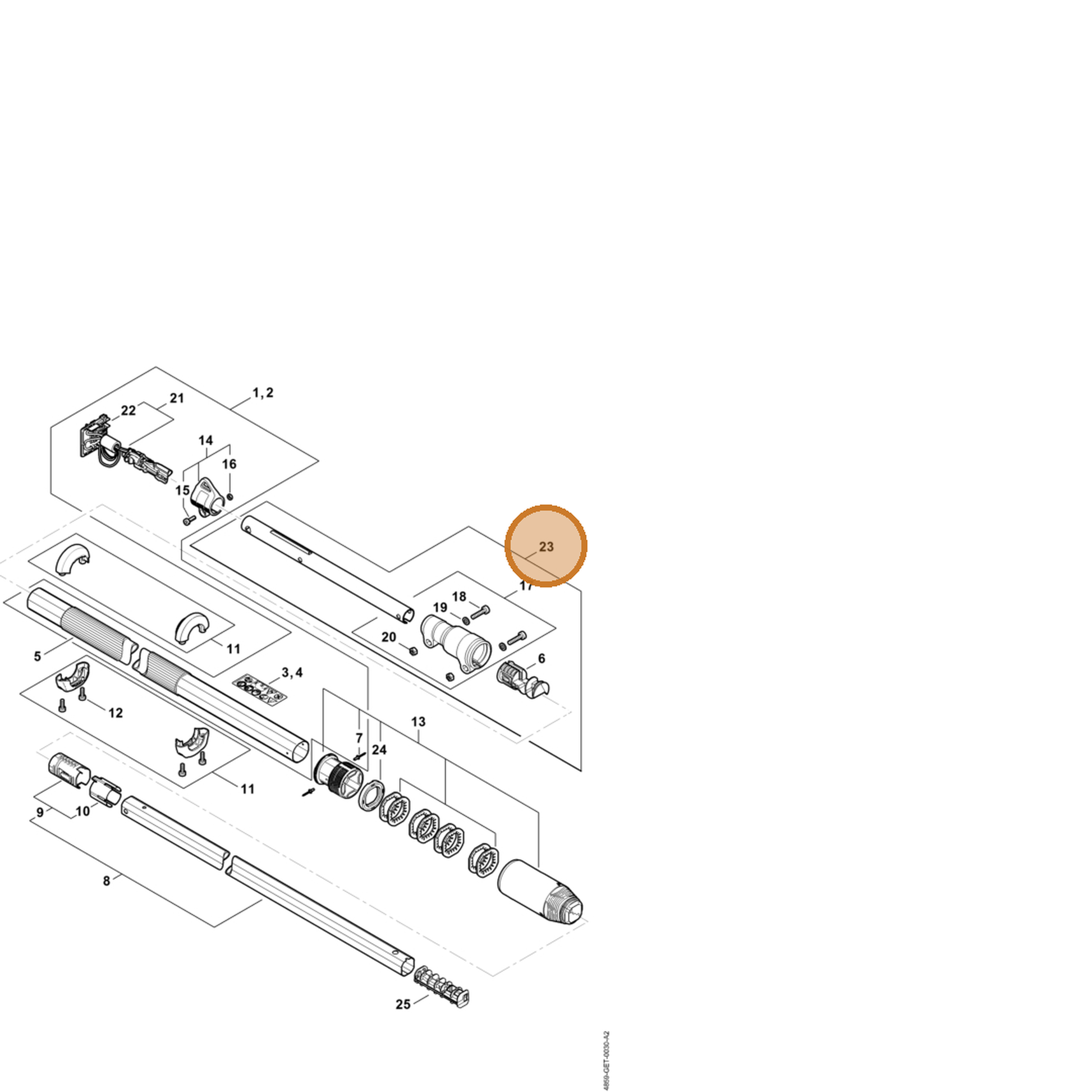 STIHL part LA03-820-5200 — IPL diagram snippet (6x zoom, amber highlight)